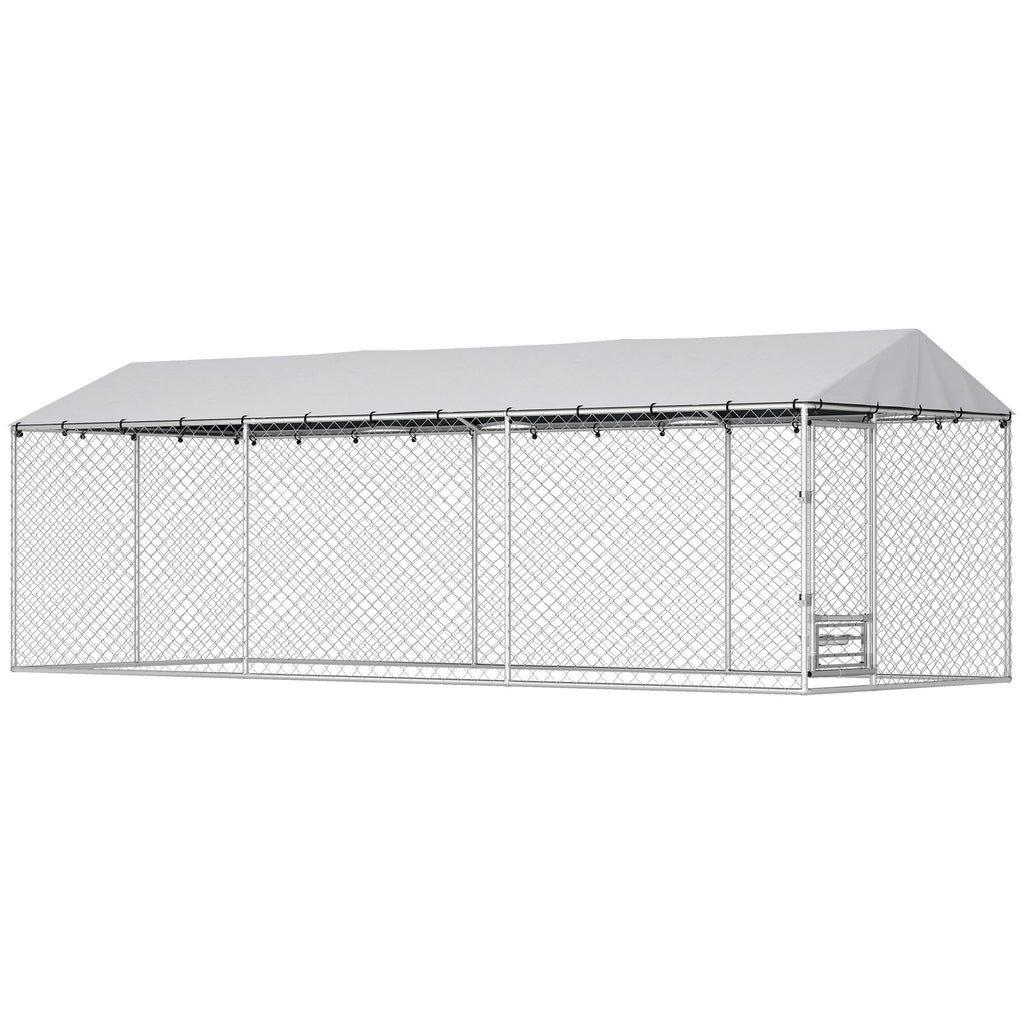 Spacious Outdoor Dog Kennel with Lockable Door, Adjustable Bowls & UV Cover