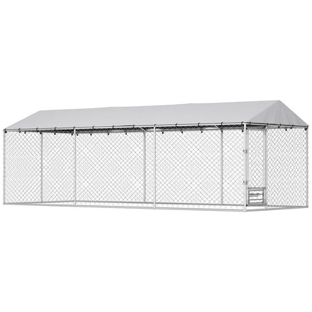Spacious Outdoor Dog Kennel with Lockable Door, Adjustable Bowls & UV Cover
