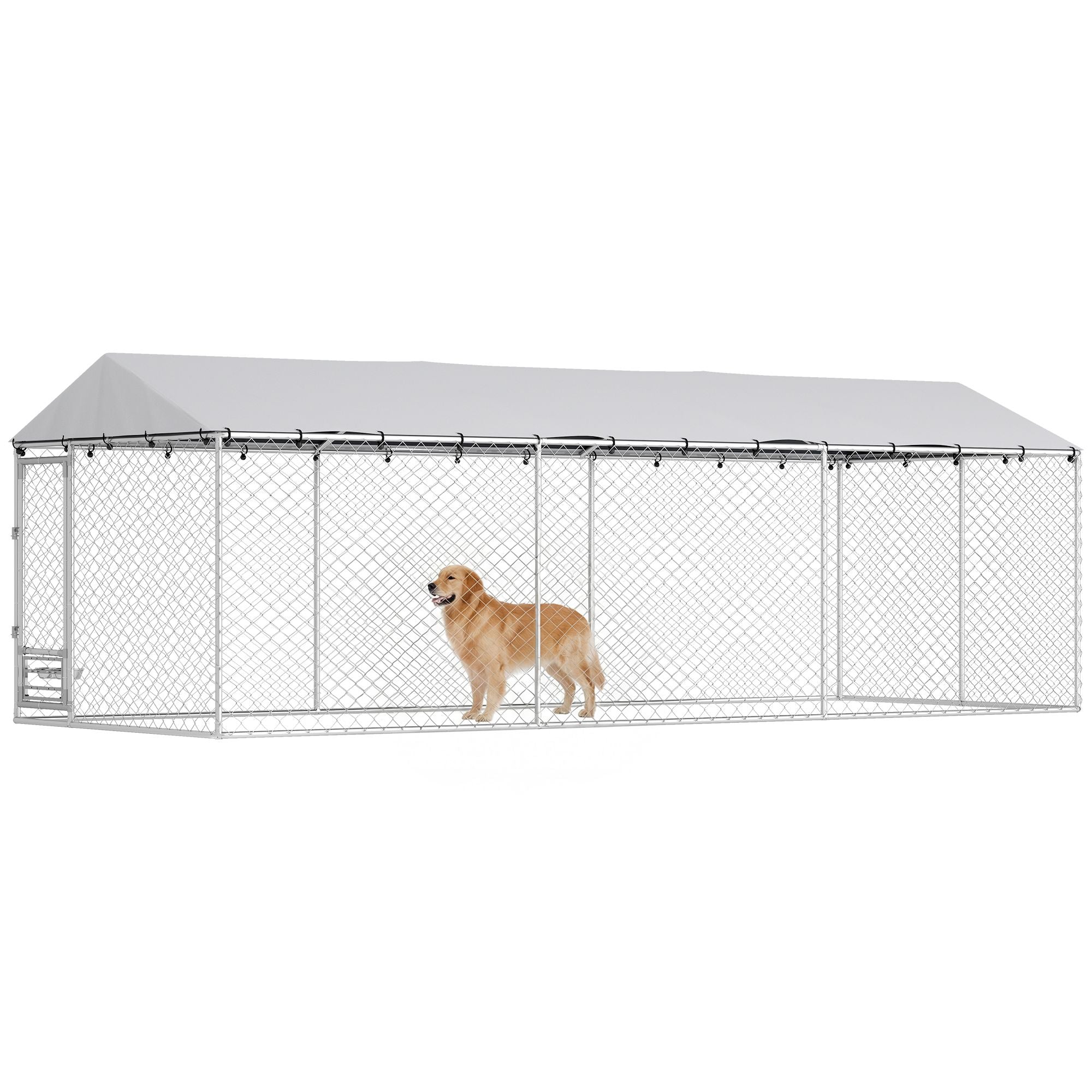Spacious Outdoor Dog Kennel with Lockable Door, Adjustable Bowls & UV Cover