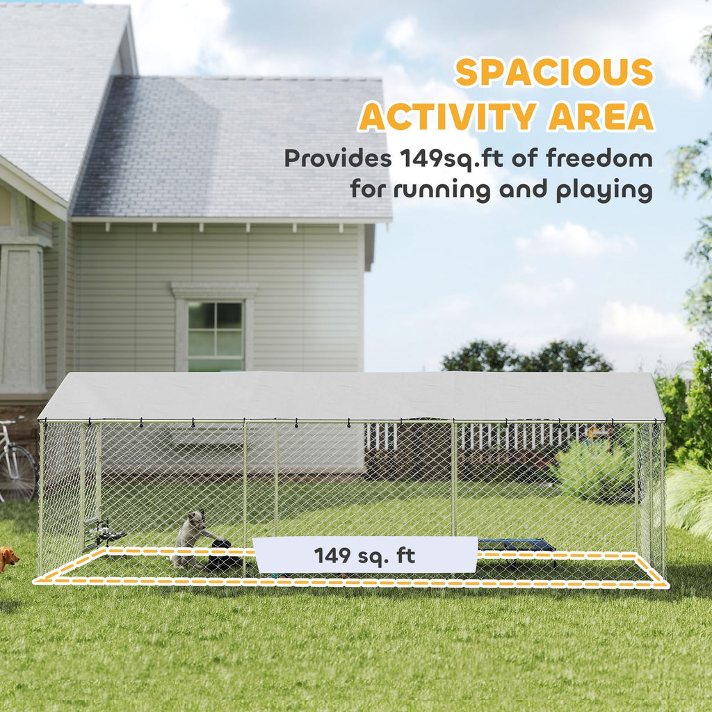 Spacious Outdoor Dog Kennel with Lockable Door, Adjustable Bowls & UV Cover