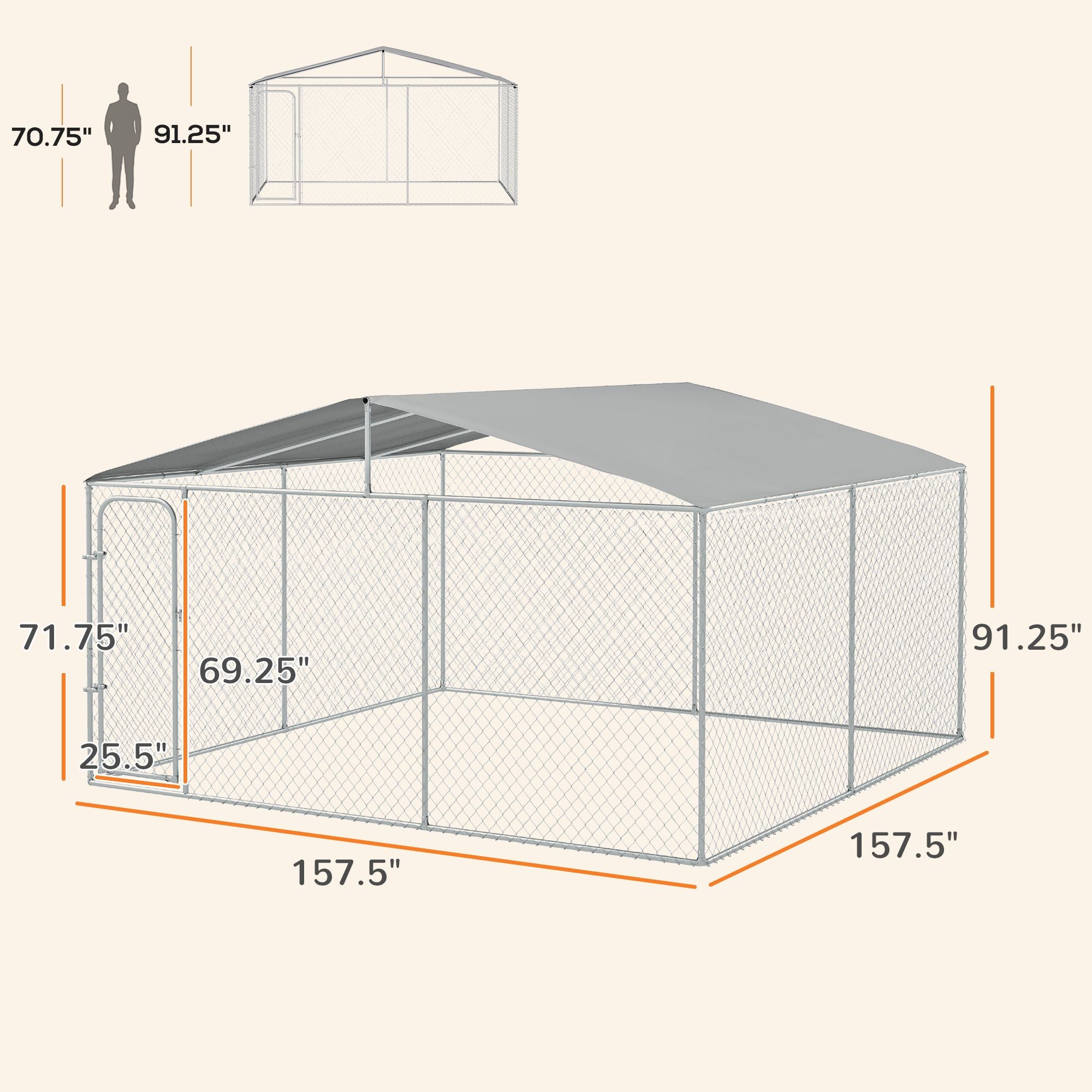 Large Outdoor Dog Kennel with Shady Canopy and Lockable Door