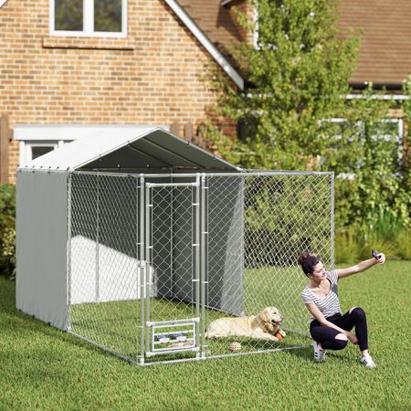 Large 99 Sq Dog Kennel with water-ready Cover & Rotating Bowls