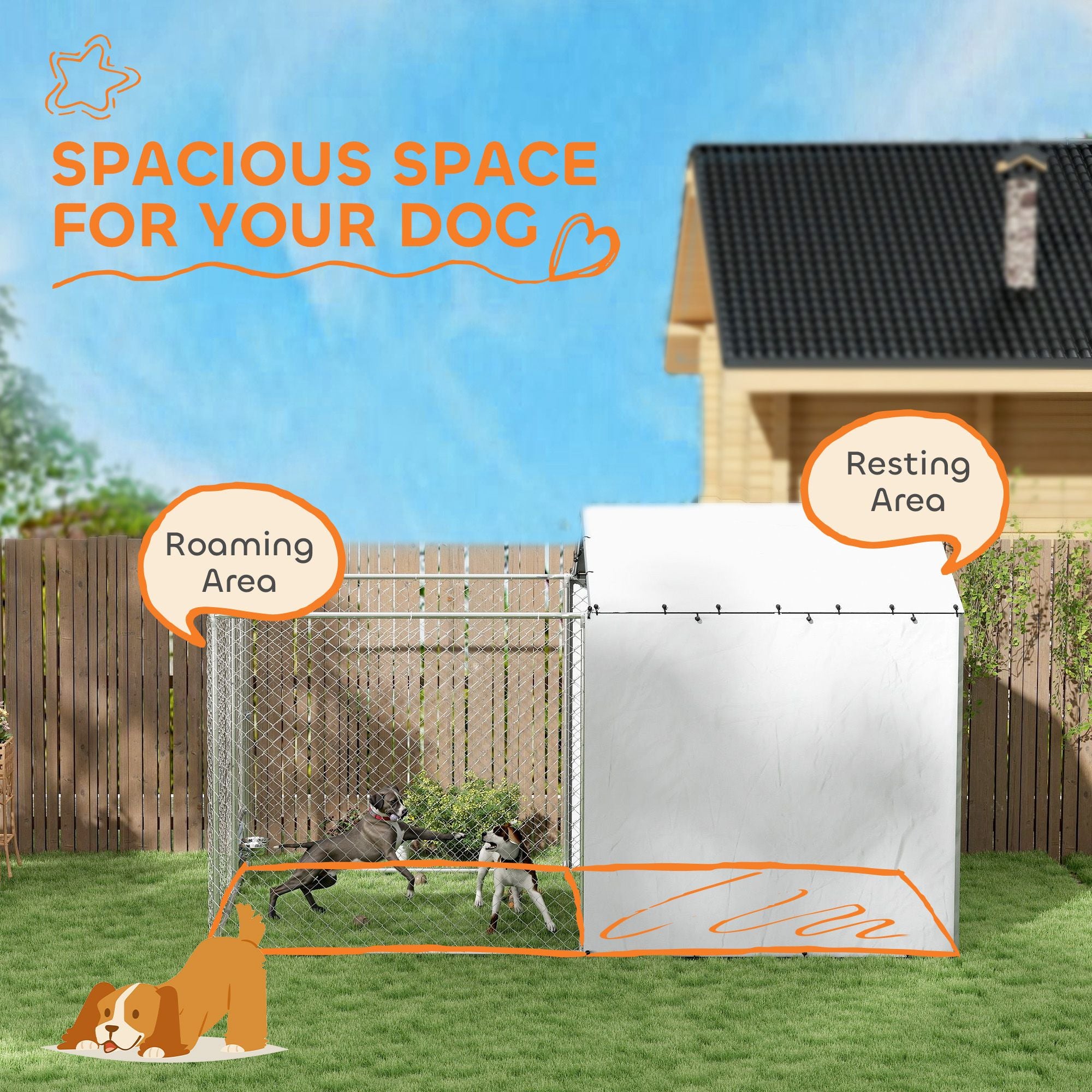 Large 99 Sq Dog Kennel with water-ready Cover & Rotating Bowls