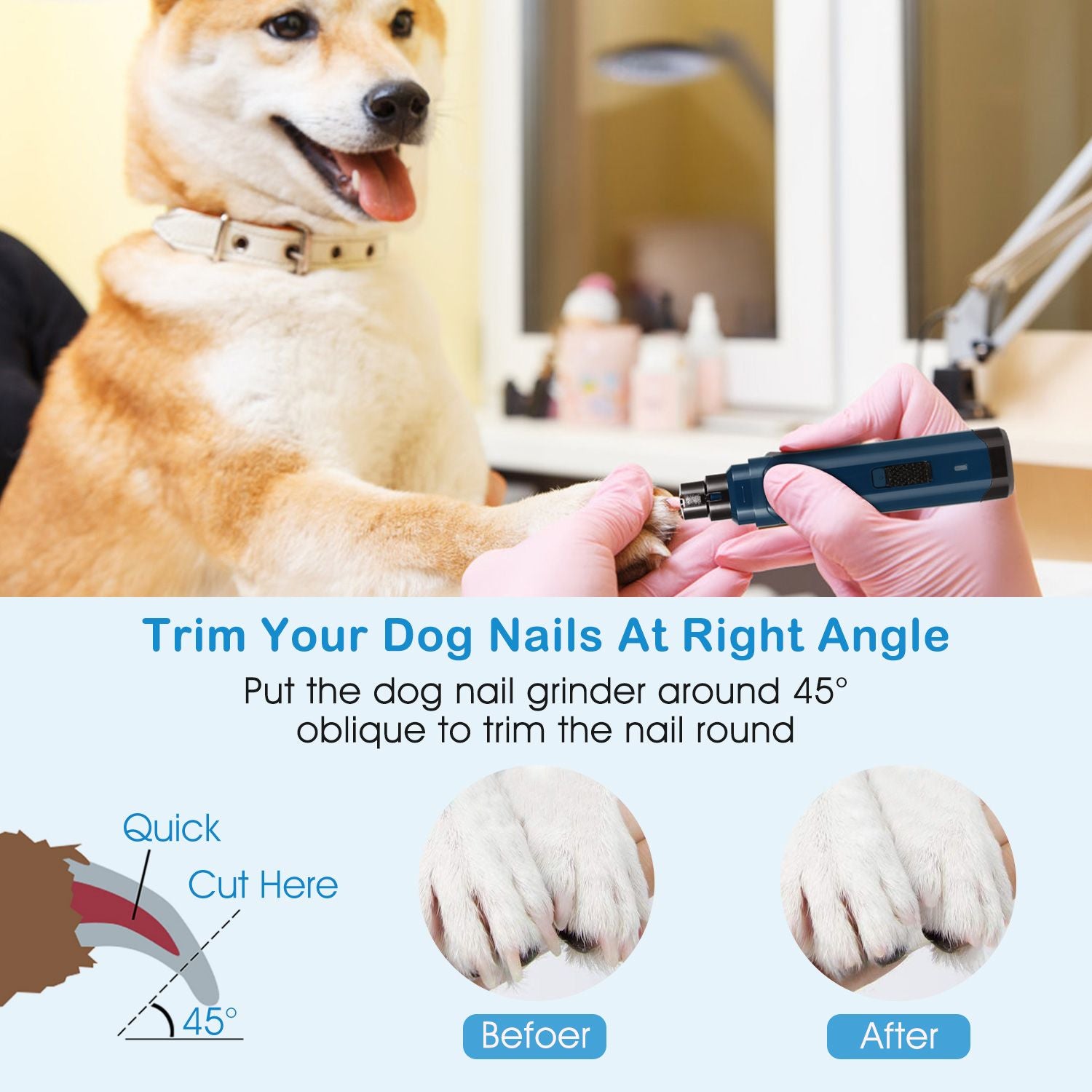 Quiet 2-Speed Dog Nail Grinder - USB Rechargeable & Cordless