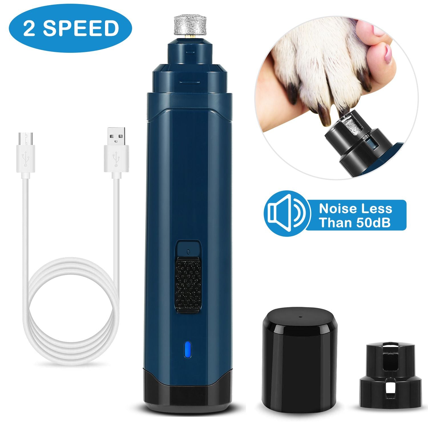 Quiet 2-Speed Dog Nail Grinder - USB Rechargeable & Cordless