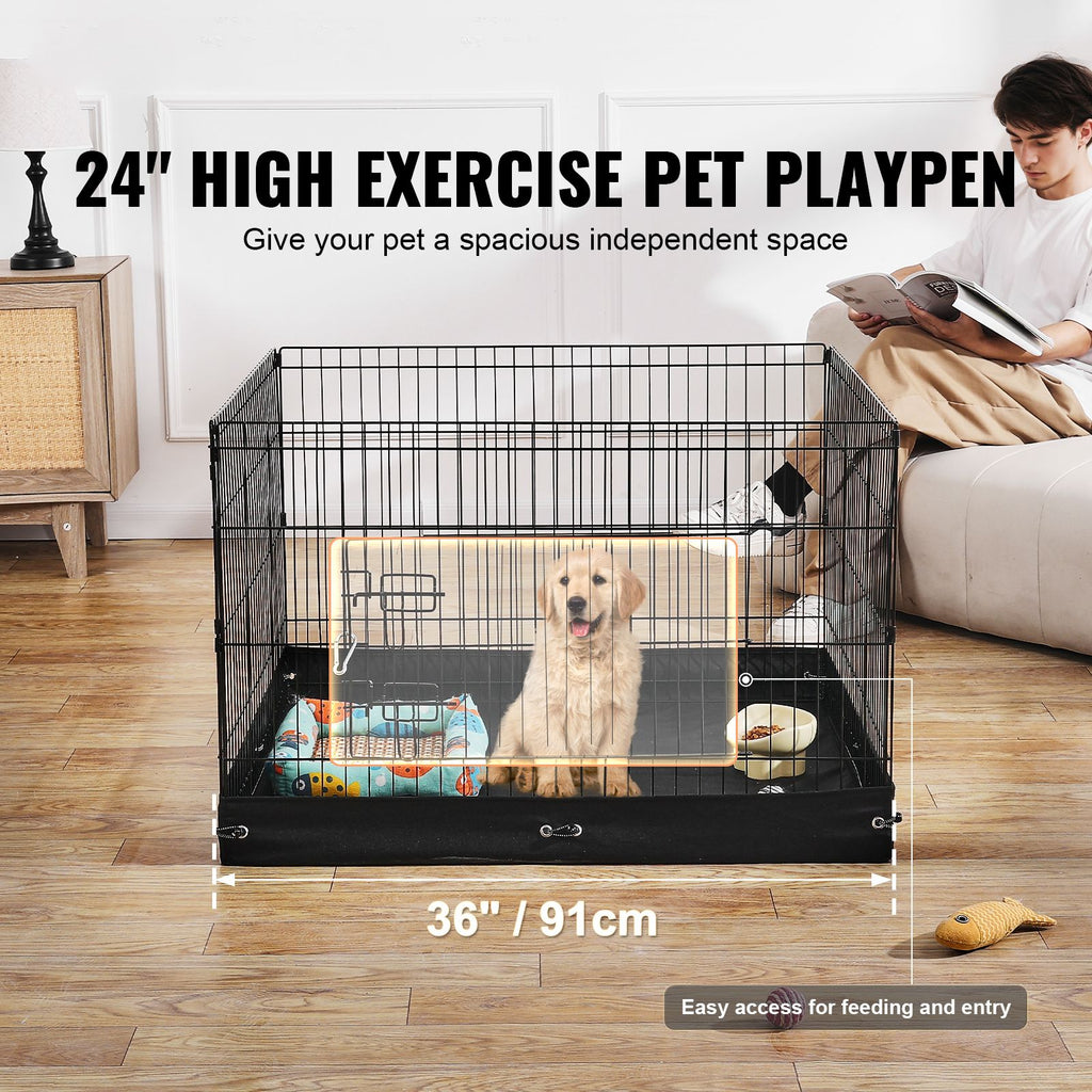 Dog Playpen, 4 Pcs 24 x 36 in Panels Foldable Metal Pet Exercise Pen, Dog Fence Indoor and Outdoor Pen with Door and 600D Oxford Fabric Bottom Pad, for Dogs, Cats and Other Small Animals