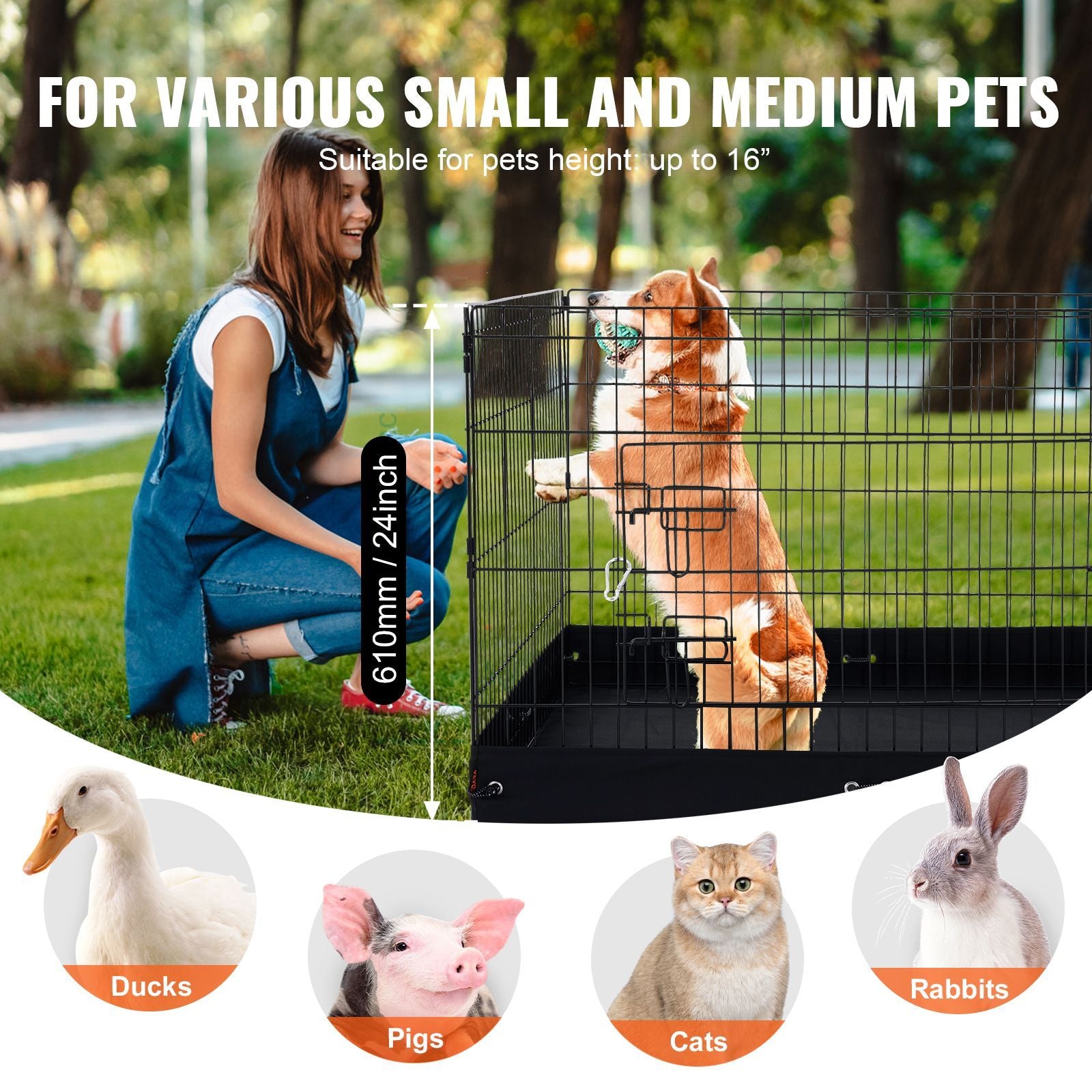 Dog Playpen, 4 Pcs 24 x 36 in Panels Foldable Metal Pet Exercise Pen, Dog Fence Indoor and Outdoor Pen with Door, Top Cover, and Bottom Pad, Pet Playpen for Dogs, Cats and Other Small Animals