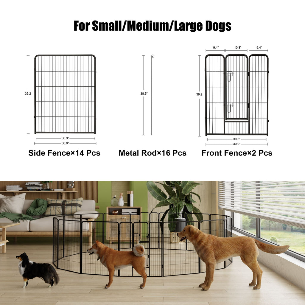 Dog Playpen, 40 Inch 16 Panels Puppy Playpen, Dog Exercise Pen for Large/Medium/Small Dogs, Foldable Dog Pen with Doors for RV, Camping, Yard