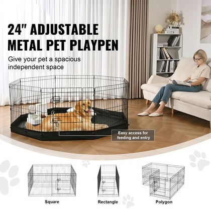 Adjustable 24" Dog Playpen with 8 Panels & everyday Bottom Mat