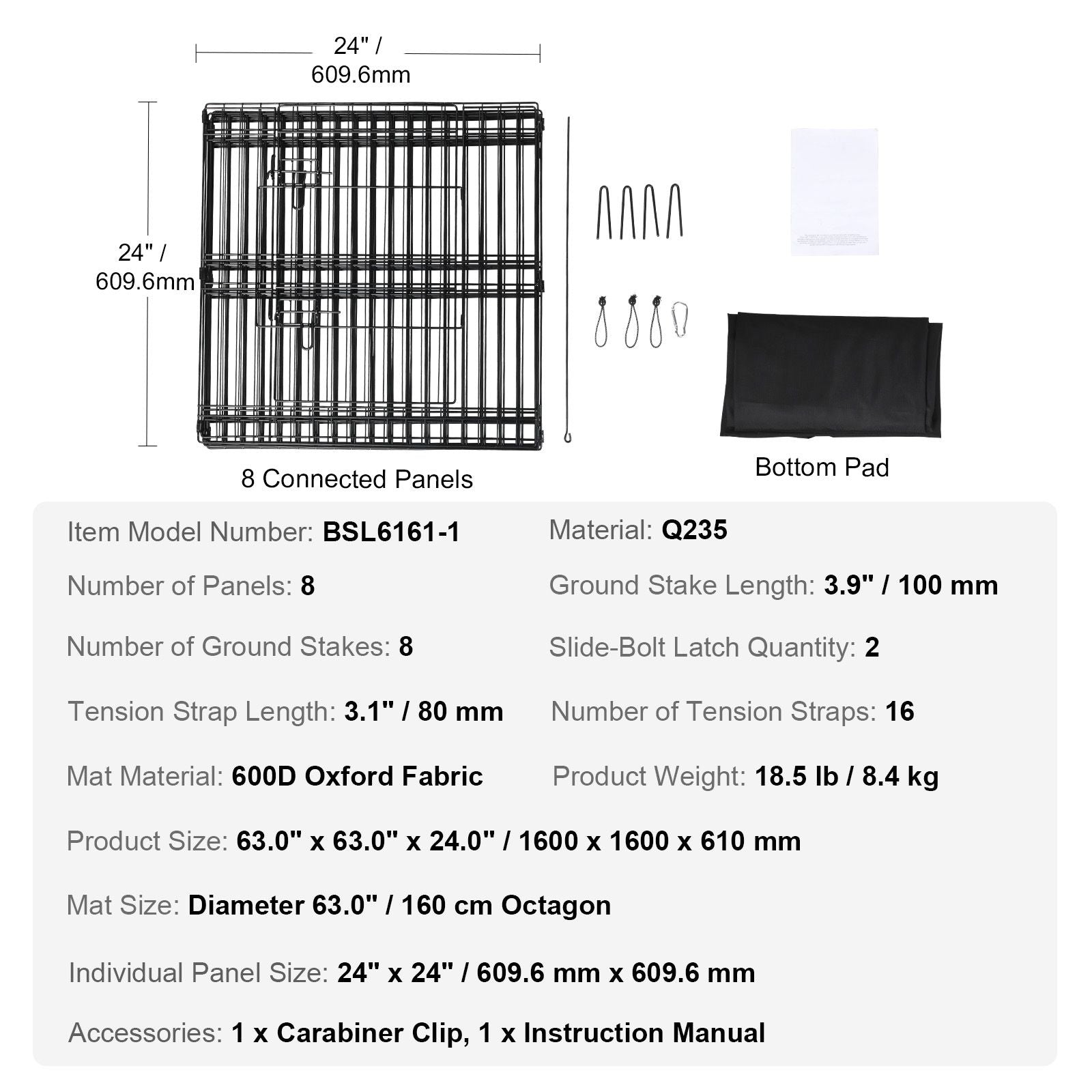 Adjustable 24" Dog Playpen with 8 Panels & everyday Bottom Mat