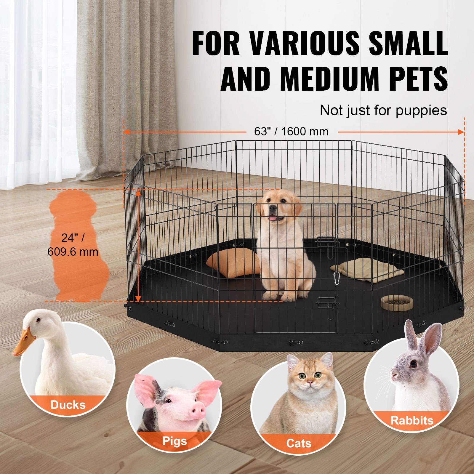 Adjustable 24" Dog Playpen with 8 Panels & everyday Bottom Mat