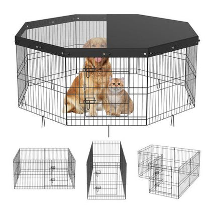 Foldable Dog Playpen with Top Cover, 24" H - Secure and Spacious