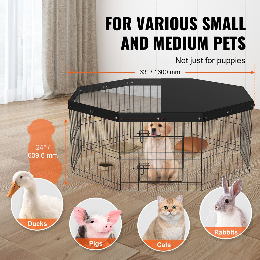 Foldable Dog Playpen with Top Cover, 24" H - Secure and Spacious
