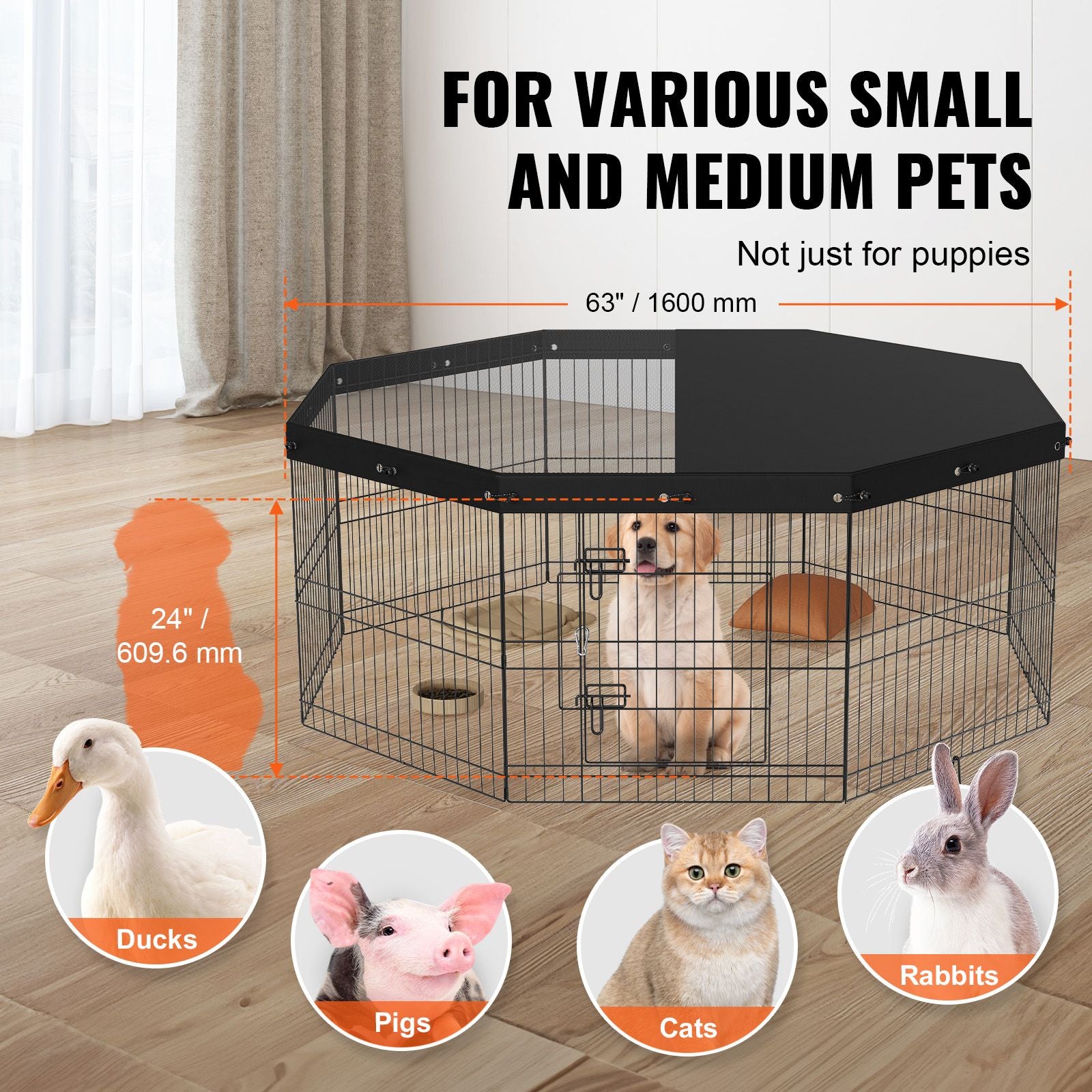 Foldable Dog Playpen with Top Cover, 24" H - Secure and Spacious
