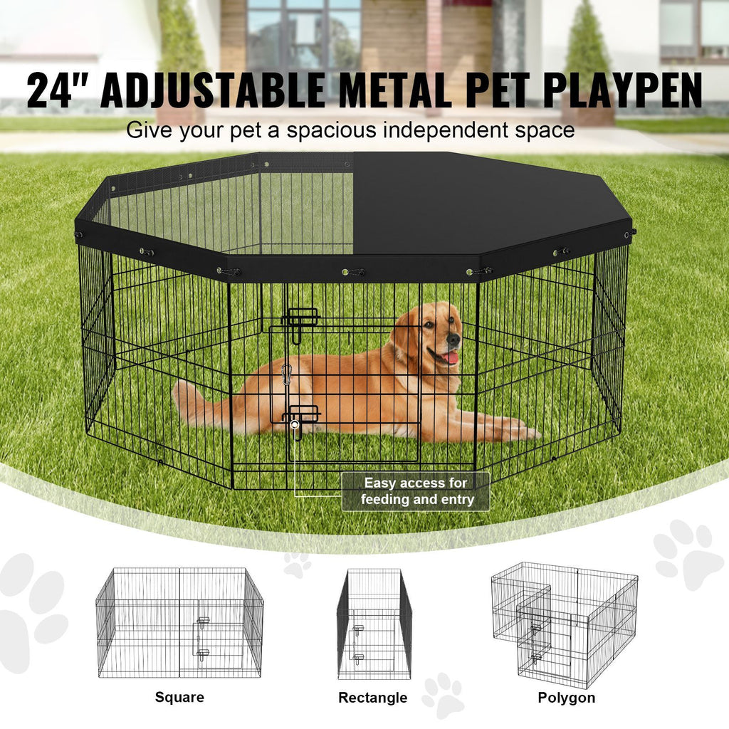 Foldable Dog Playpen with Top Cover, 24" H - Secure and Spacious