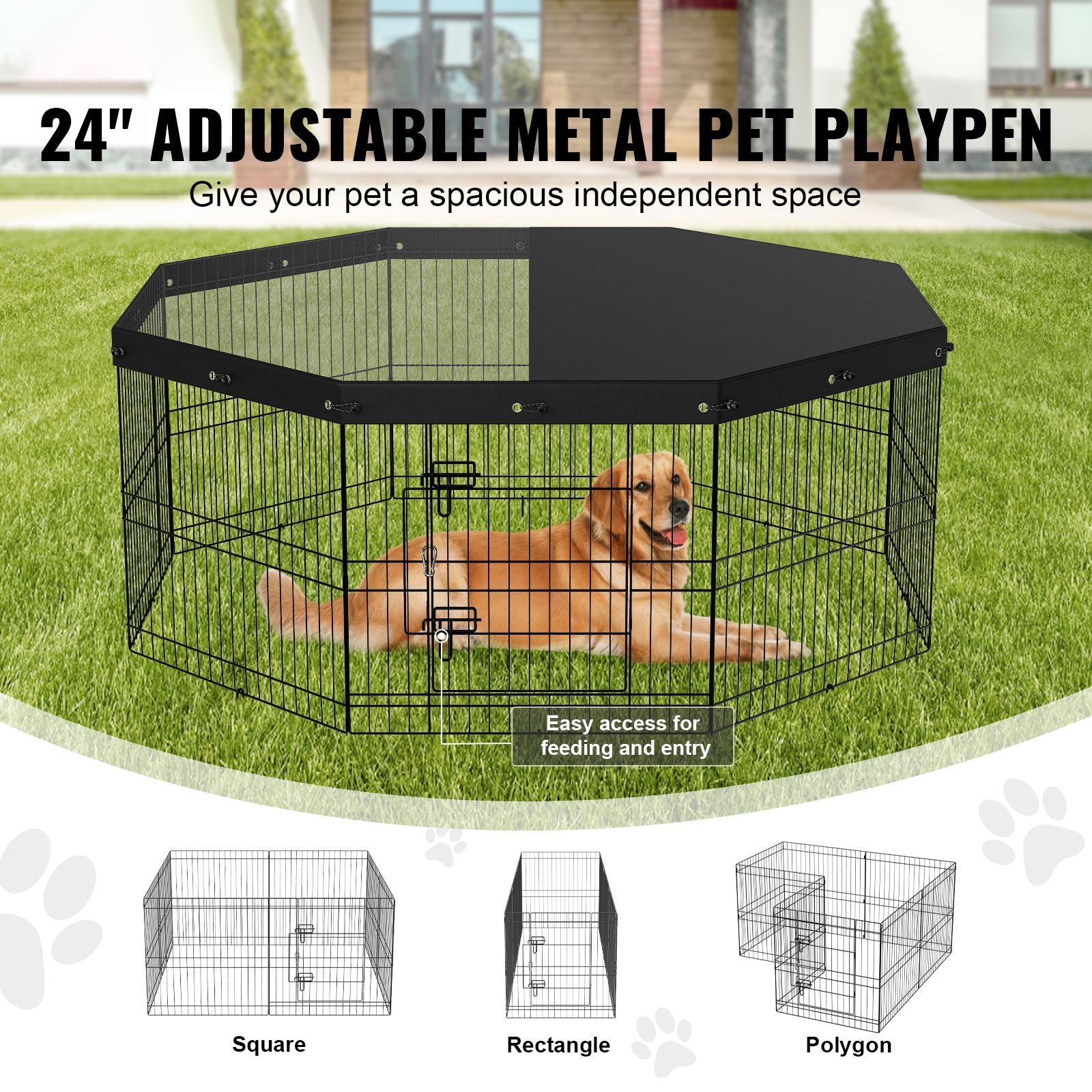 Foldable Dog Playpen with Top Cover, 24" H - Secure and Spacious