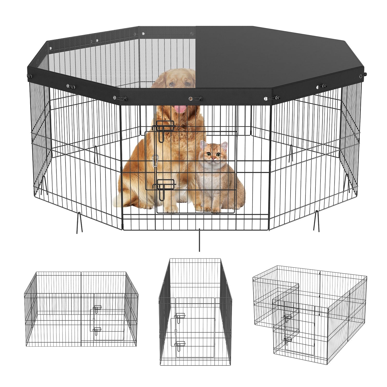 Foldable Dog Playpen with Top Cover, 24" H - Secure and Spacious