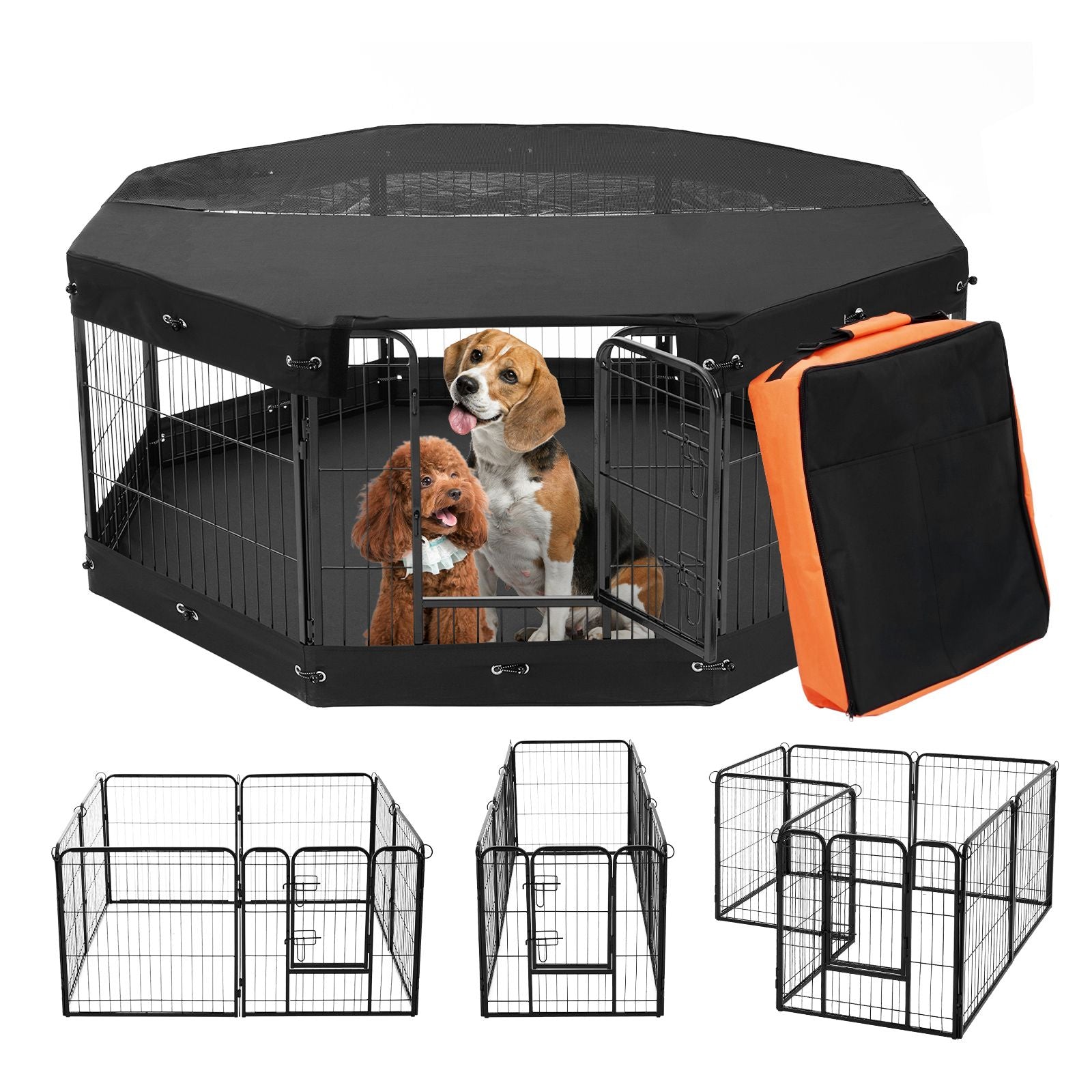 Foldable structured Dog Playpen with Top Cover & Ground Mat