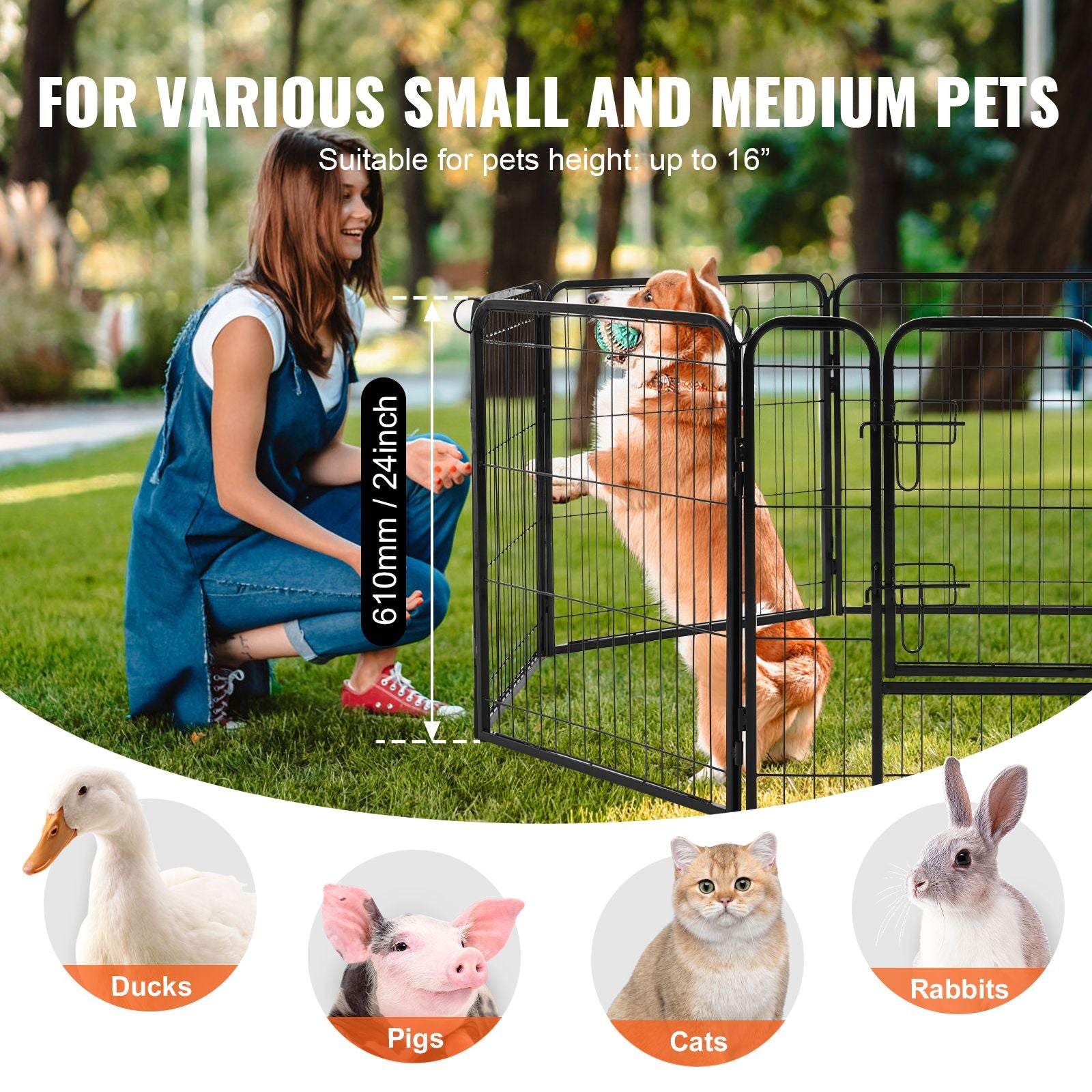 Foldable structured Dog Playpen with Top Cover & Ground Mat