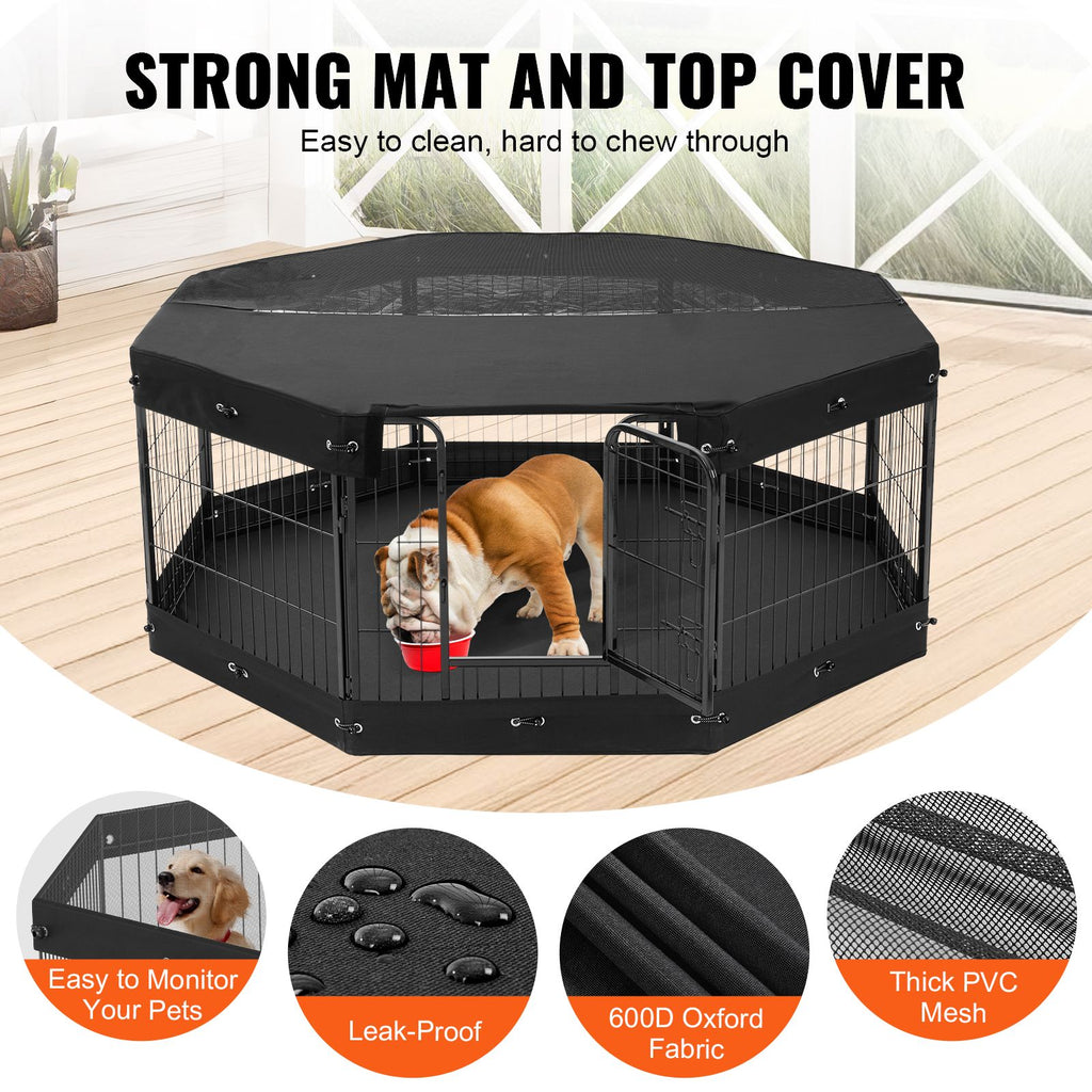 Foldable structured Dog Playpen with Top Cover & Ground Mat