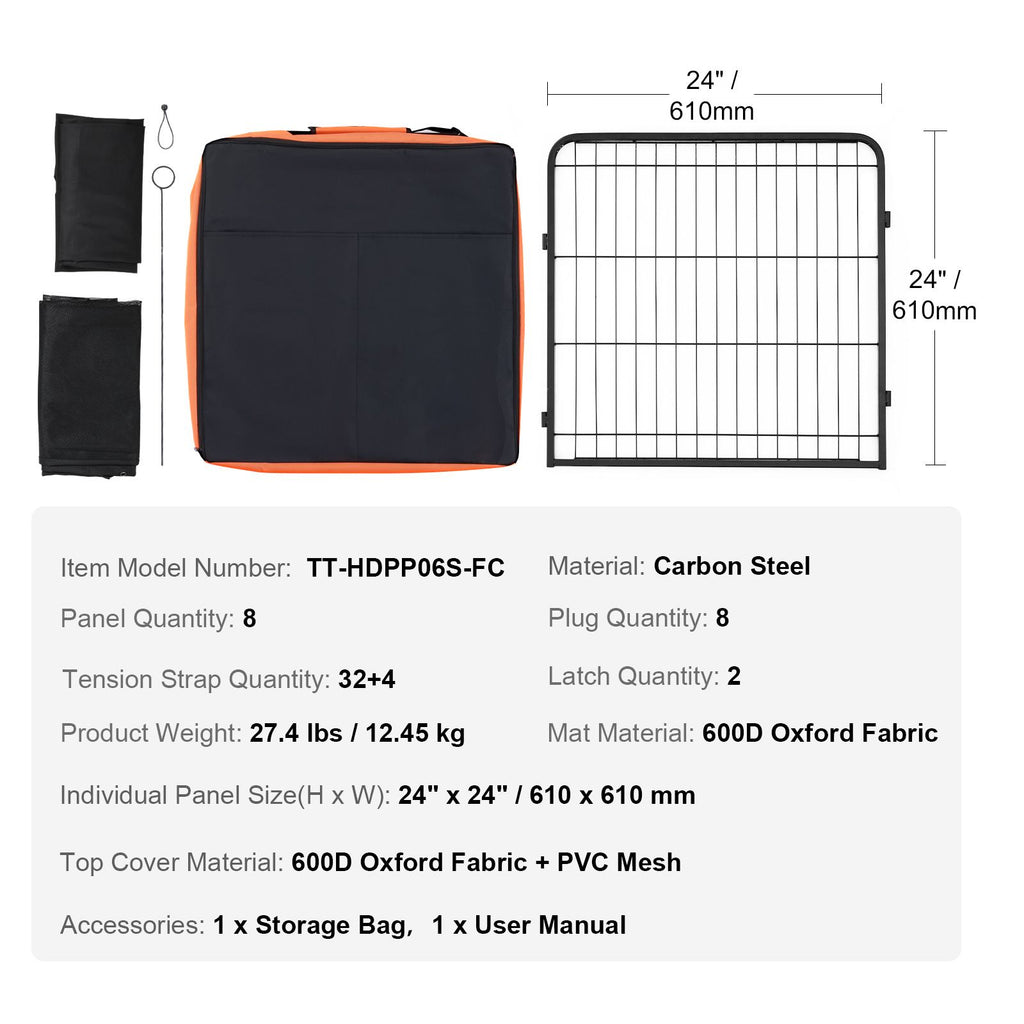 Foldable structured Dog Playpen with Top Cover & Ground Mat