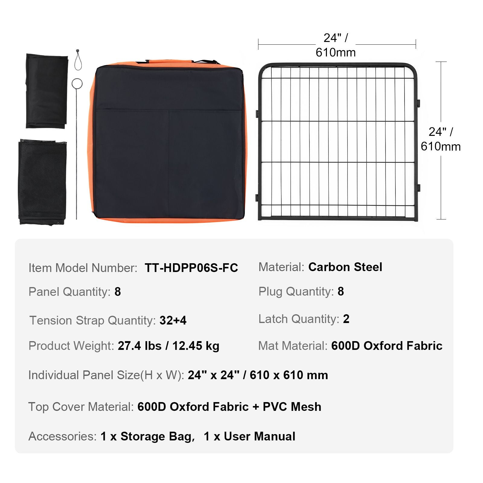 Foldable structured Dog Playpen with Top Cover & Ground Mat