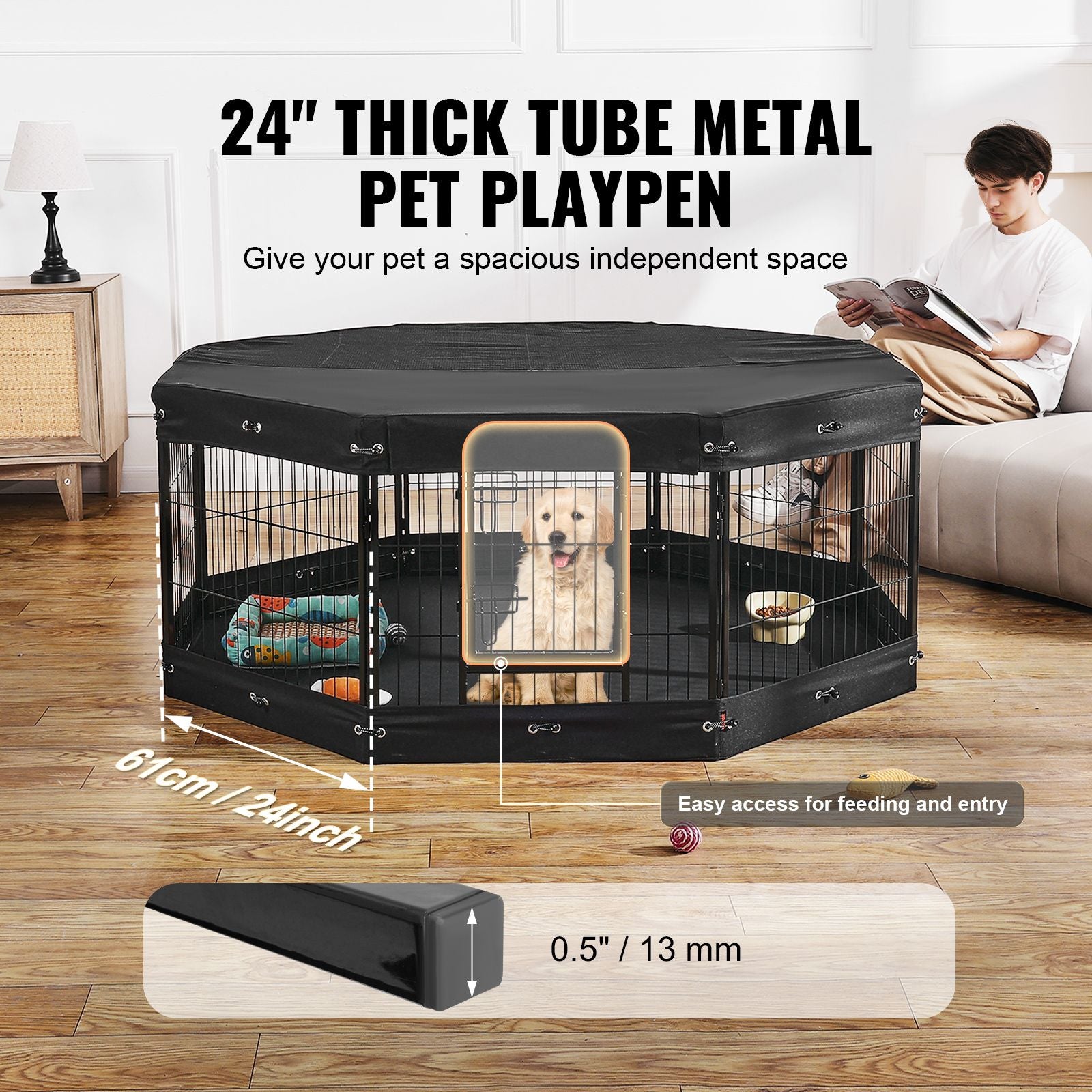Foldable structured Dog Playpen with Top Cover & Ground Mat
