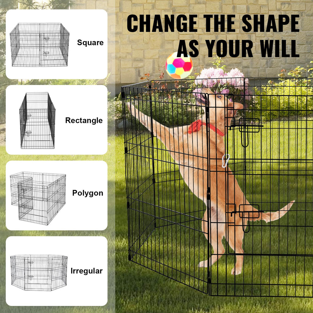 Dog Playpen, 8 Pcs 30"H x 24"W Panels Foldable Metal Pet Exercise Pen, Dog Fence Indoor and Outdoor Pen with Door, 600D Oxford Fabric Bottom Pad, Pet Playpen for Dogs, Cats, Other Small Animals