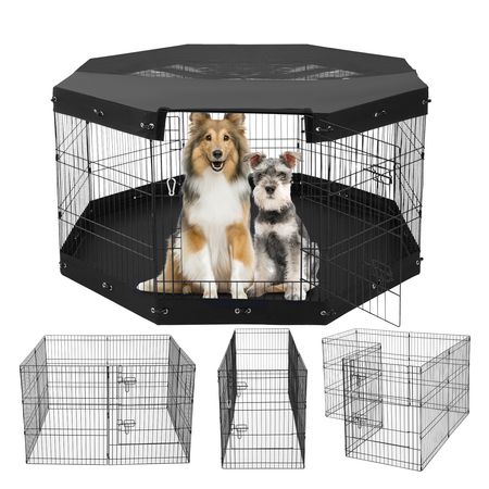 Dog Playpen, 8 Pcs 30"H x 24"W Panels Foldable Metal Pet Exercise Pen, Dog Fence Indoor and Outdoor Pen with Door, Bottom Pad and Top Cover, Pet Playpen for Dogs, Cats, Other Small Animals