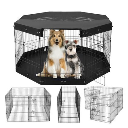 Dog Playpen, 8 Pcs 30"H x 24"W Panels Foldable Metal Pet Exercise Pen, Dog Fence Indoor and Outdoor Pen with Door, Bottom Pad and Top Cover, Pet Playpen for Dogs, Cats, Other Small Animals