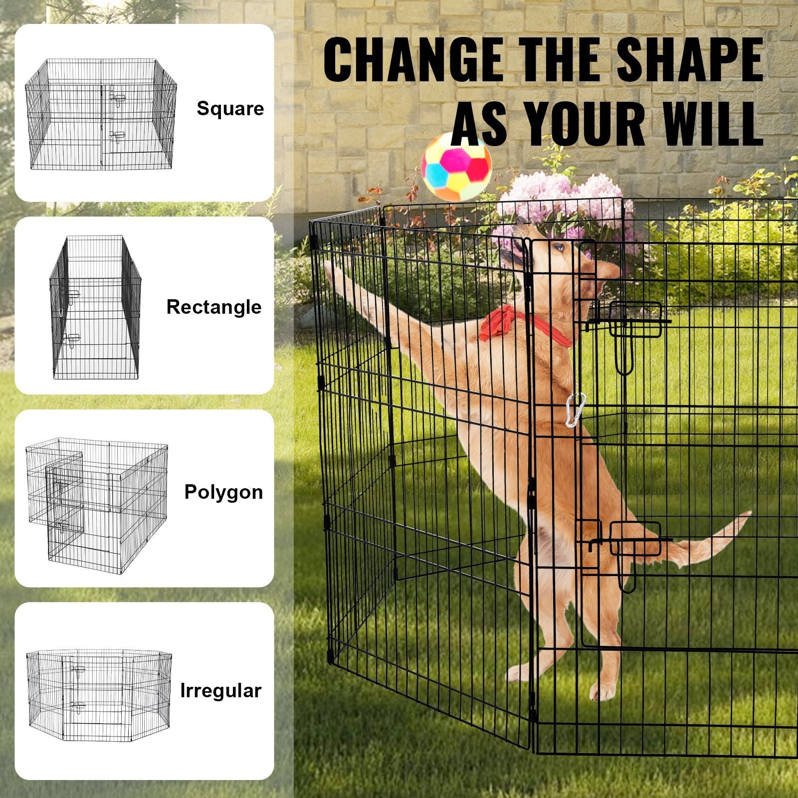 Dog Playpen, 8 Pcs 30"H x 24"W Panels Foldable Metal Pet Exercise Pen, Dog Fence Indoor and Outdoor Pen with Door, Bottom Pad and Top Cover, Pet Playpen for Dogs, Cats, Other Small Animals