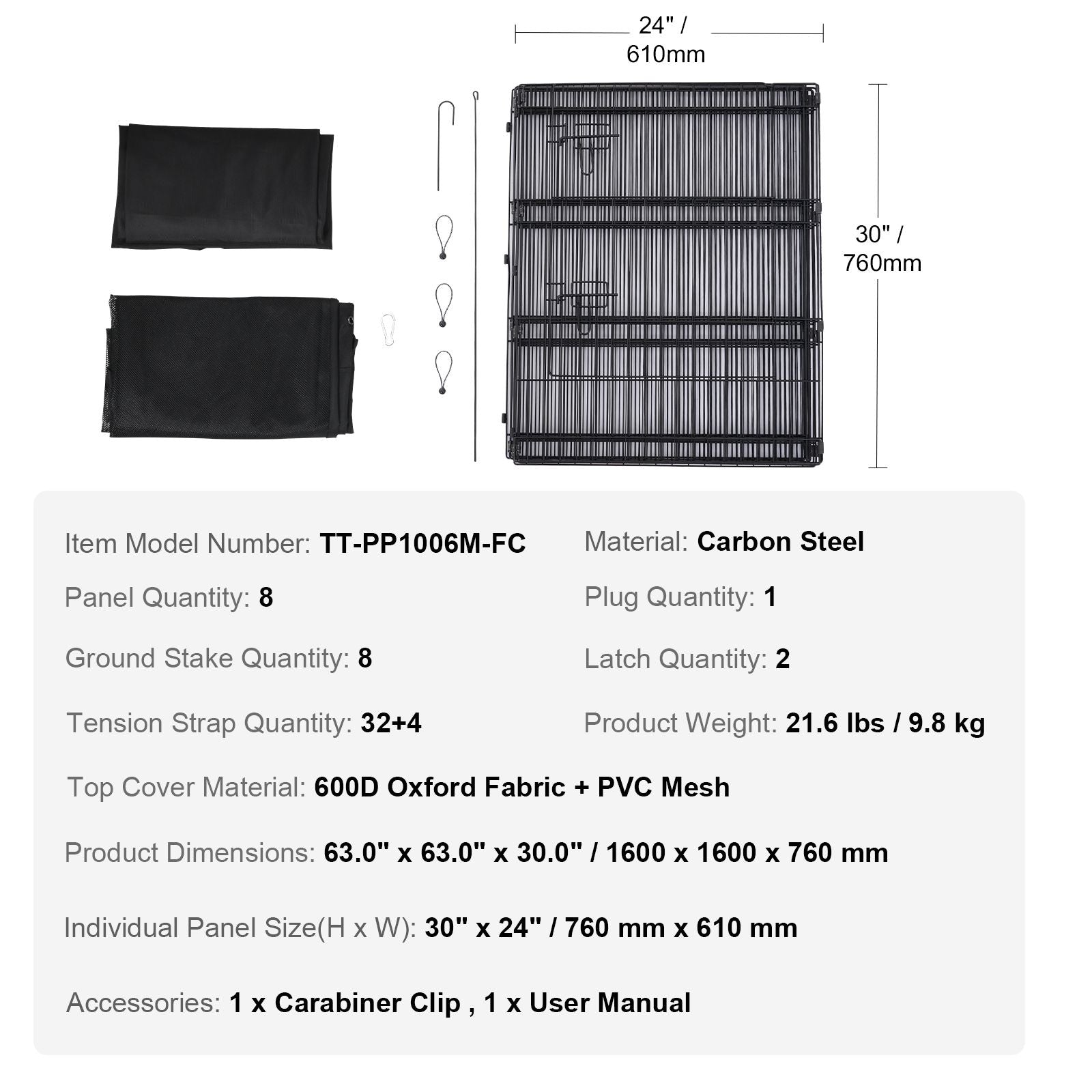Dog Playpen, 8 Pcs 30"H x 24"W Panels Foldable Metal Pet Exercise Pen, Dog Fence Indoor and Outdoor Pen with Door, Bottom Pad and Top Cover, Pet Playpen for Dogs, Cats, Other Small Animals