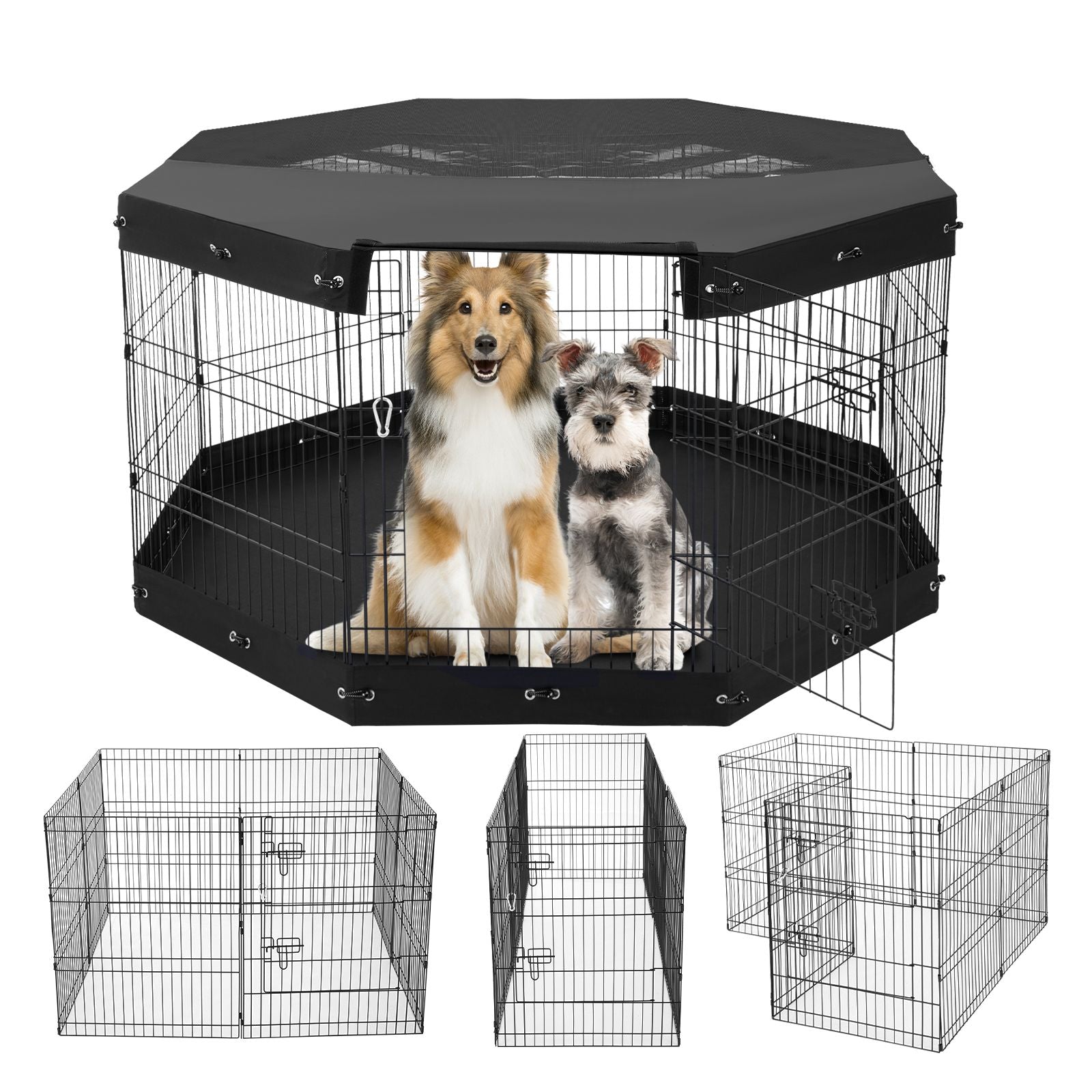 Dog Playpen, 8 Pcs 30"H x 24"W Panels Foldable Metal Pet Exercise Pen, Dog Fence Indoor and Outdoor Pen with Door, Bottom Pad and Top Cover, Pet Playpen for Dogs, Cats, Other Small Animals