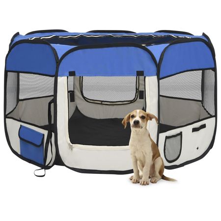 Dog Playpen Blue and Cream Polyester, Steel 43.3 x 43.3 x 22.8 in – image 1