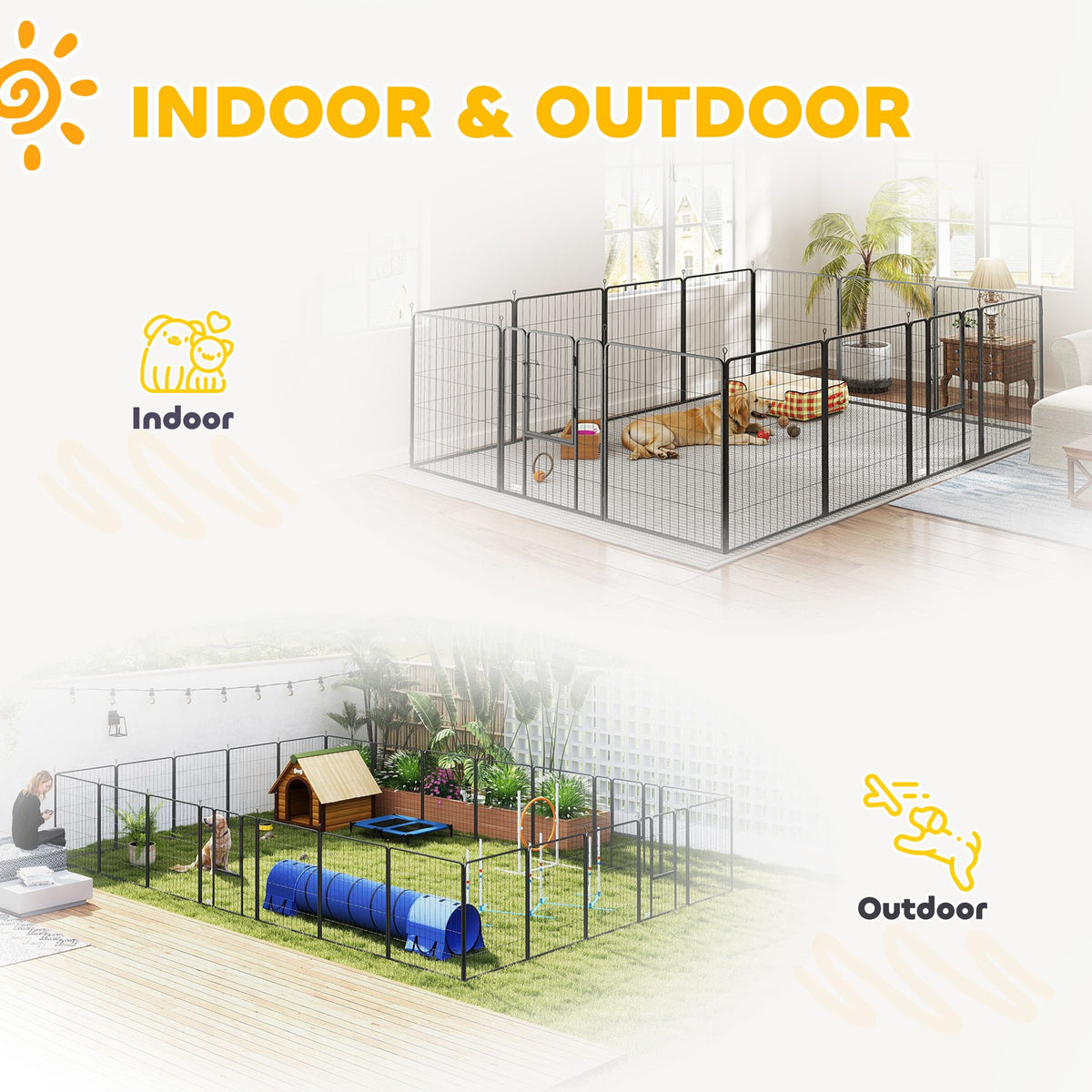 Configurable Dog Playpen with Step-Through Doors for Indoor and Outdoor Use