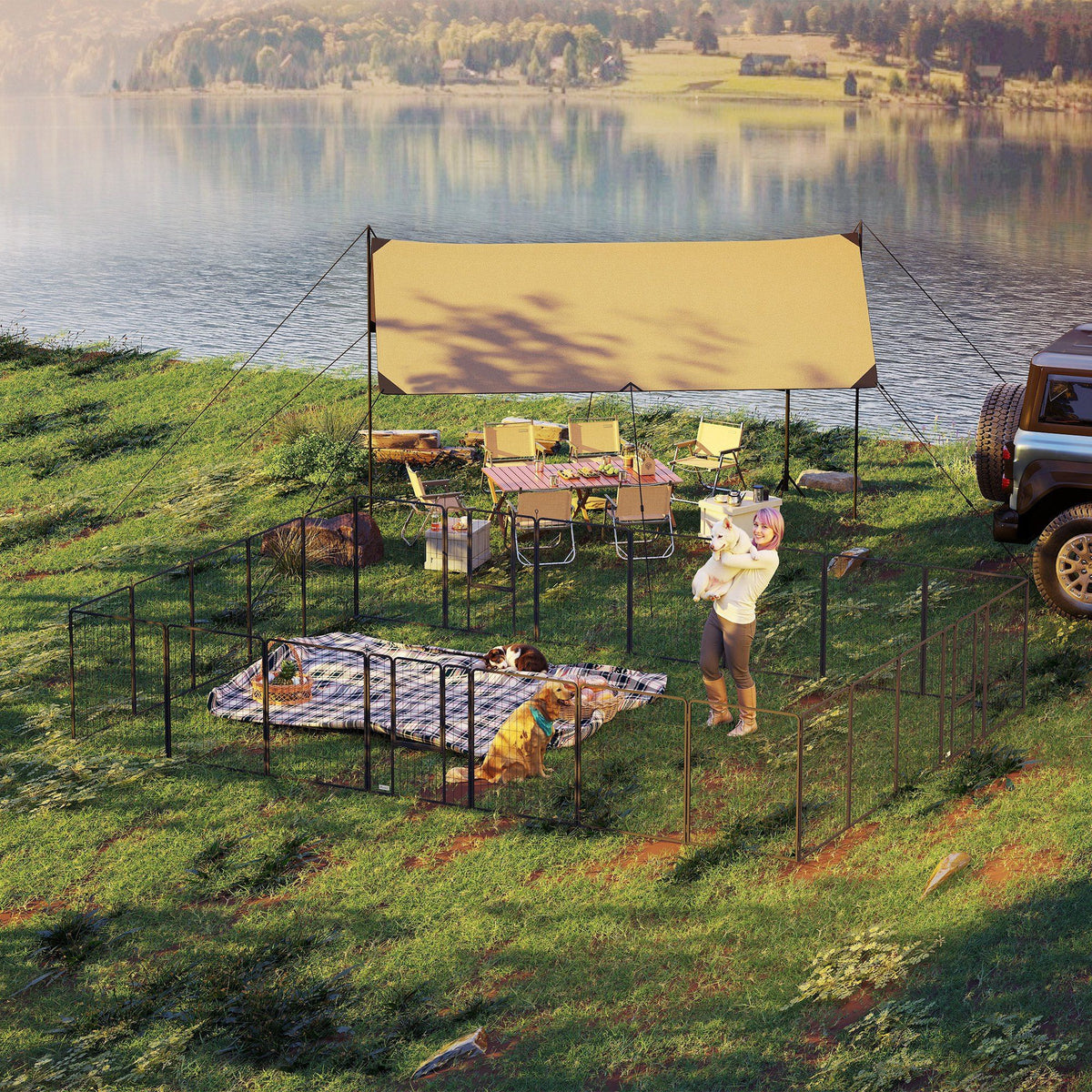Configurable Dog Playpen with Step-Through Doors for Indoor and Outdoor Use