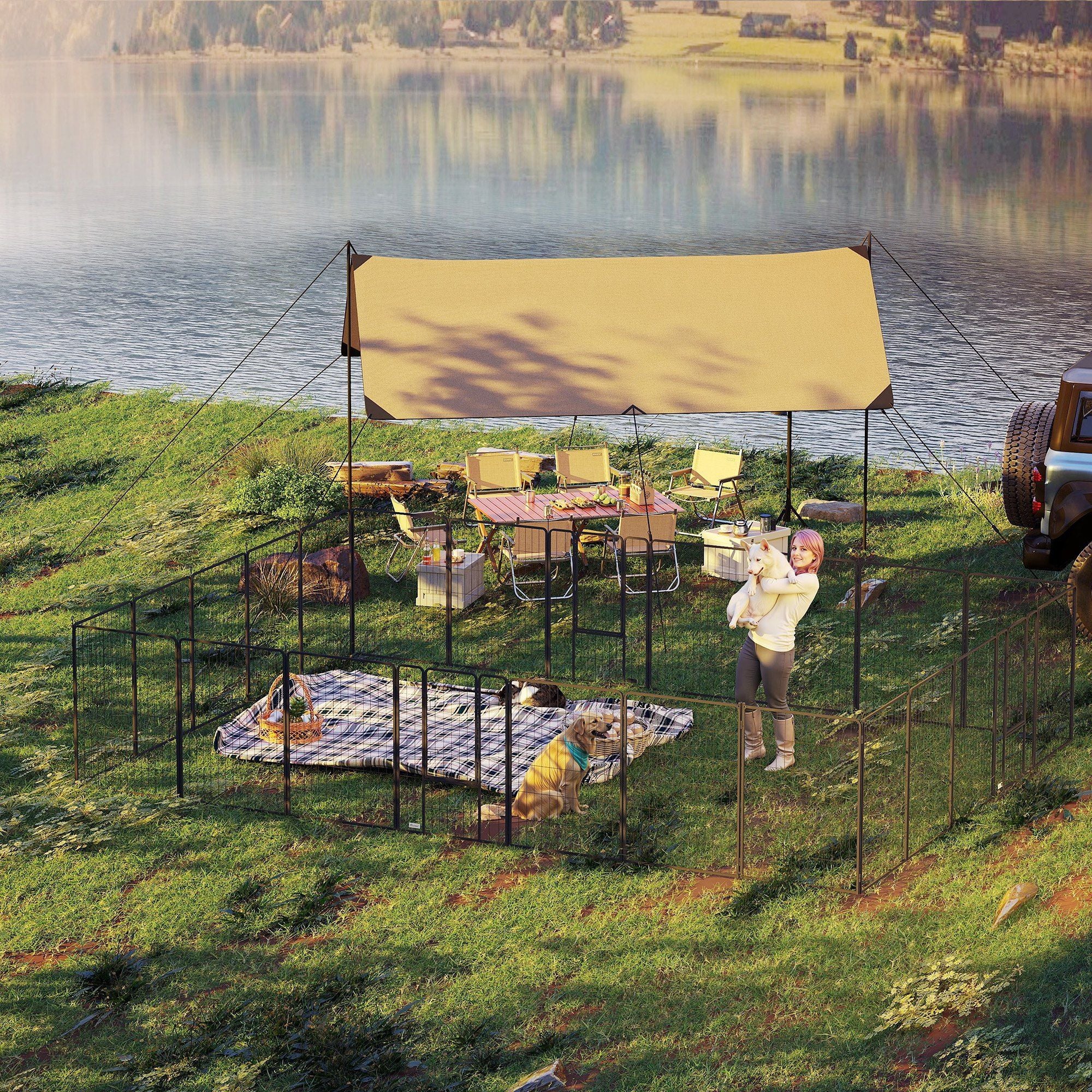 Versatile 24-Panel Dog Playpen with Lockable Doors - Indoor/Outdoor