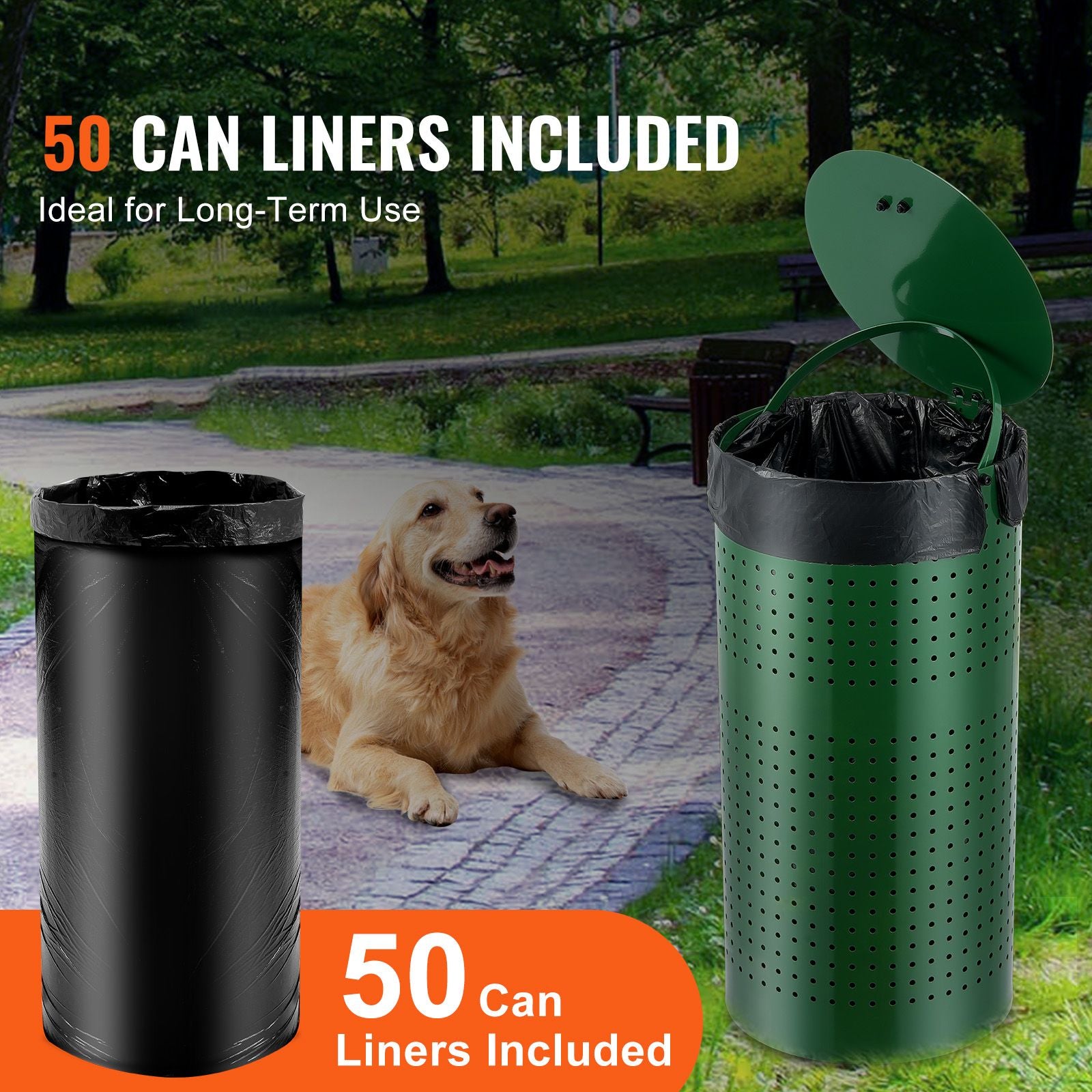 Dog Poop Trash Can with 50 Liner Bags, 11.5 Gallons Outdoor Dog Waste Bin with Lid & Liner Clip for Pet Waste Station, Dog Waste Disposal Container for Garden Backyard Park