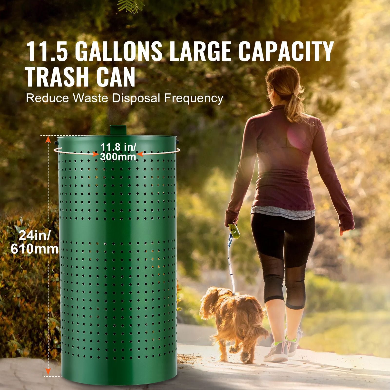 Dog Poop Trash Can with 50 Liner Bags, 11.5 Gallons Outdoor Dog Waste Bin with Lid & Liner Clip for Pet Waste Station, Dog Waste Disposal Container for Garden Backyard Park