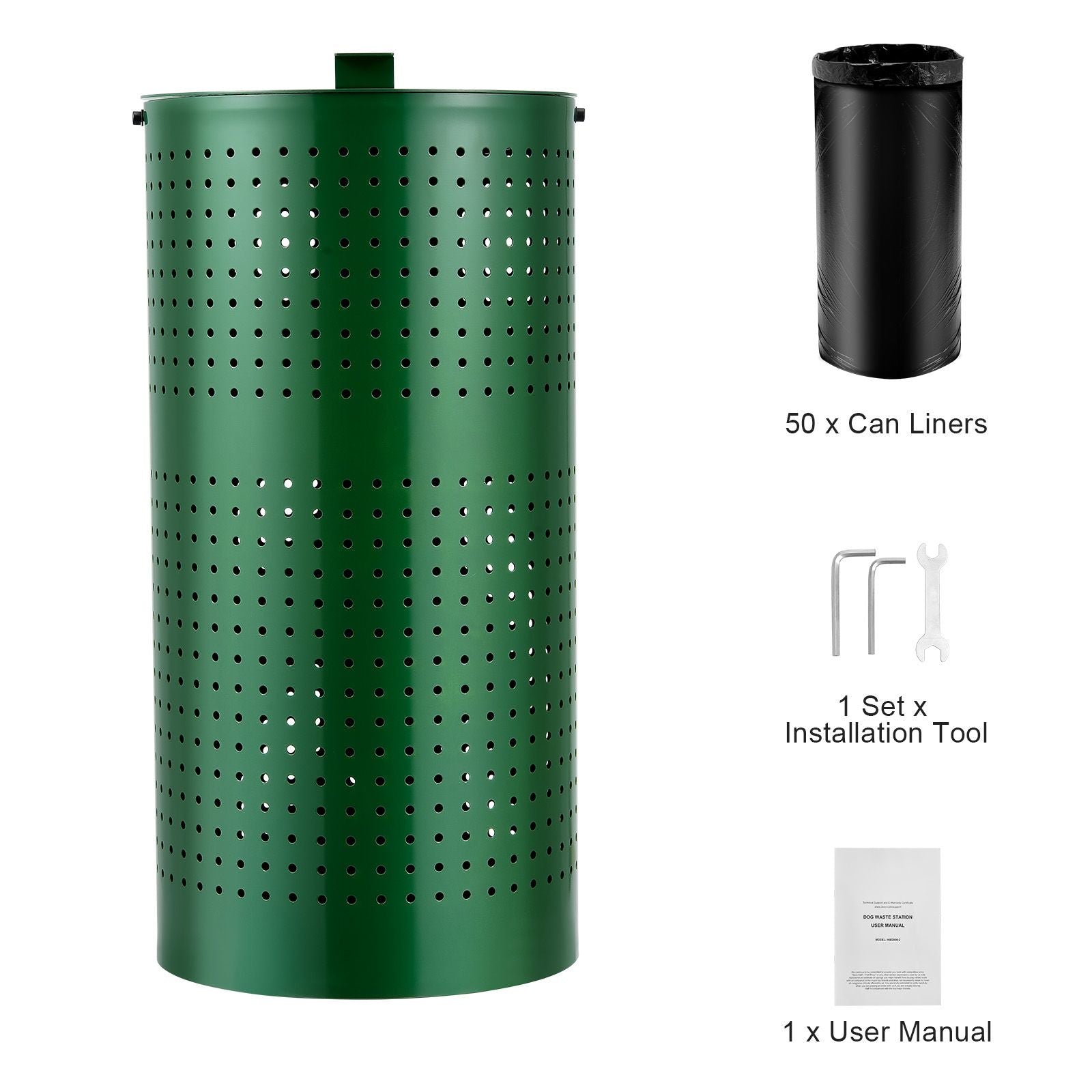 Dog Poop Trash Can with 50 Liner Bags, 11.5 Gallons Outdoor Dog Waste Bin with Lid & Liner Clip for Pet Waste Station, Dog Waste Disposal Container for Garden Backyard Park