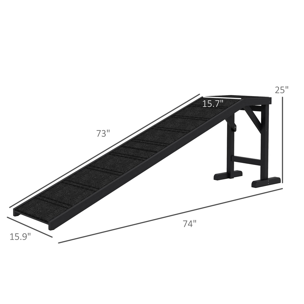 Dog Ramp w/ Non-Slip Carpet and Top Platform, 74" x 16" x 25", Black