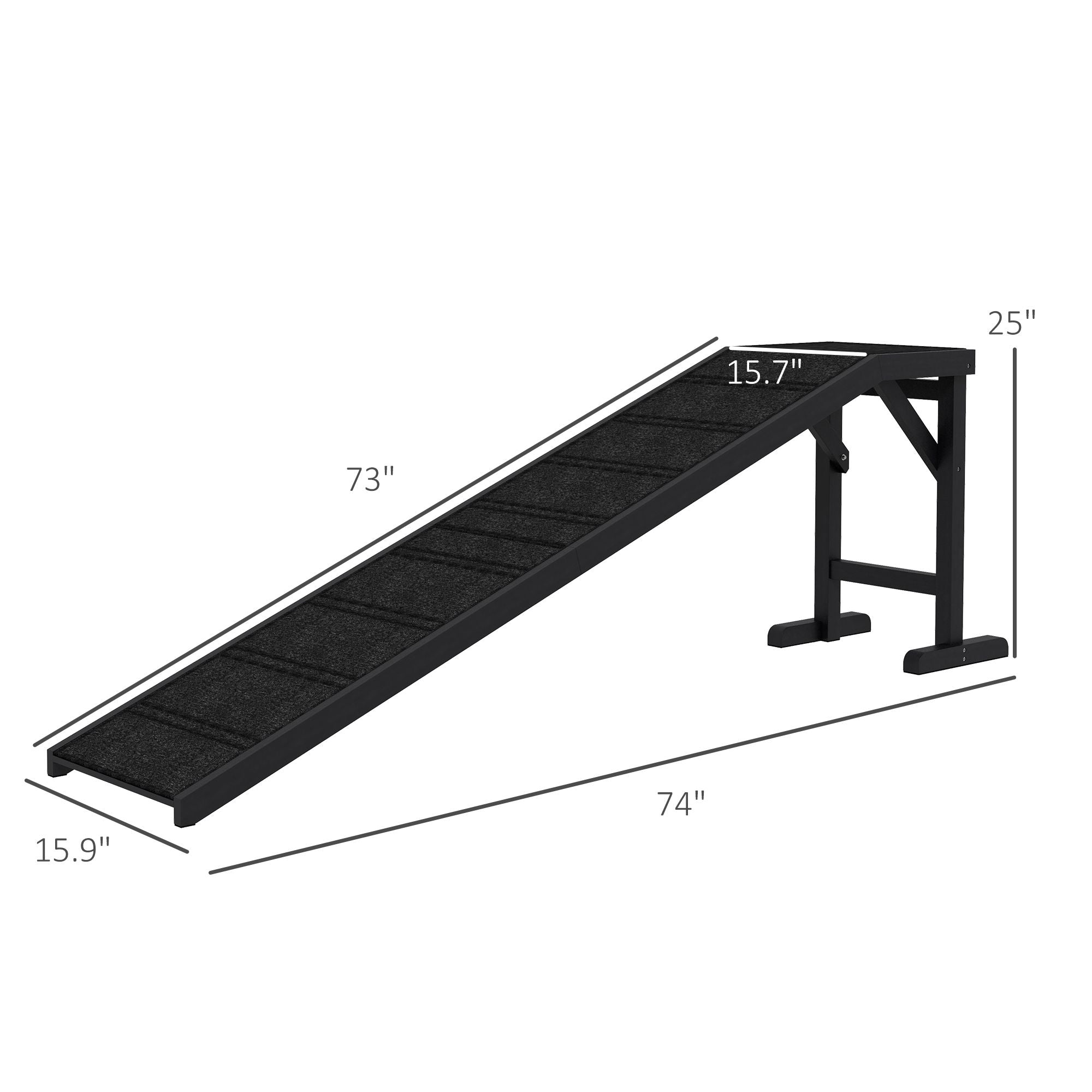 Dog Ramp w/ Non-Slip Carpet and Top Platform, 74" x 16" x 25", Black