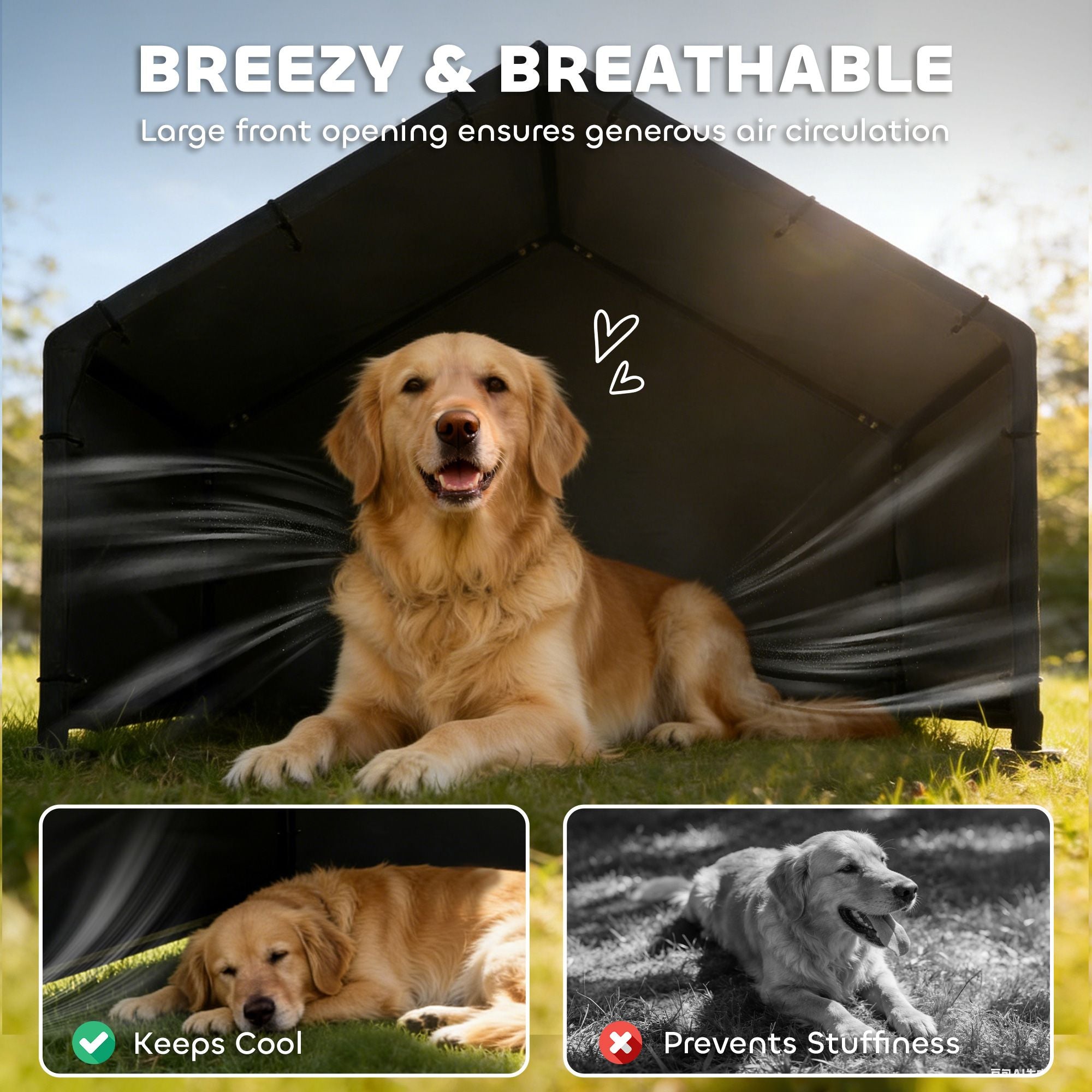 Outdoor Dog Shade Shelter with Weather Protection Canopy