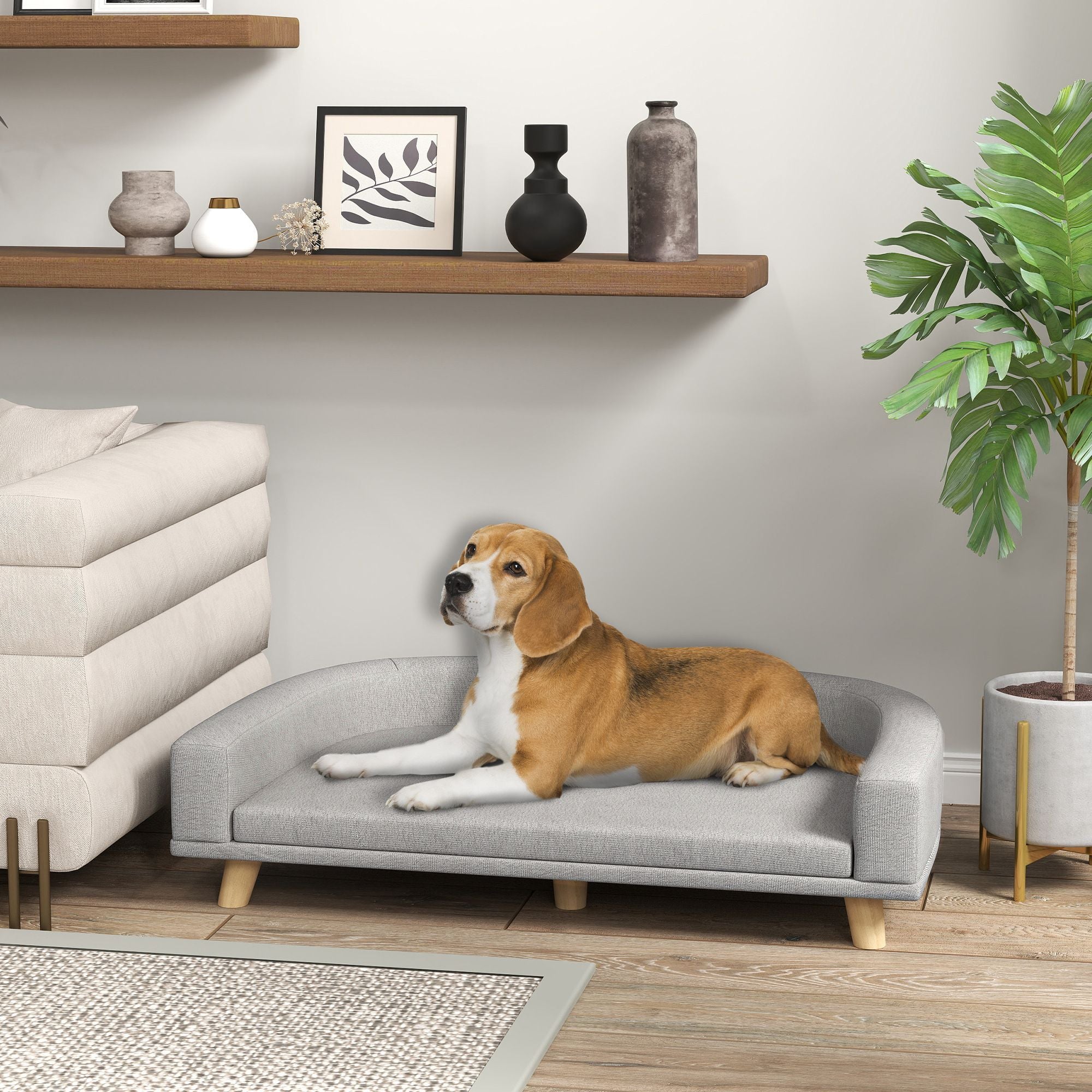 Elevated Dog Sofa Bed with Washable Cushion and MDF Frame