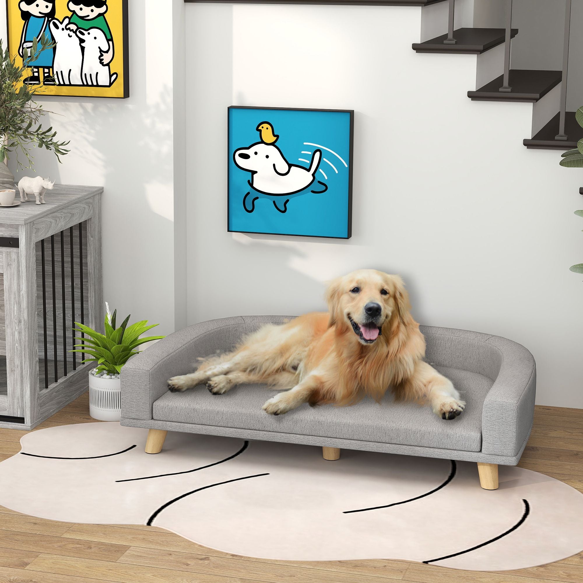Elevated Dog Sofa Bed with Washable Cushion and MDF Frame