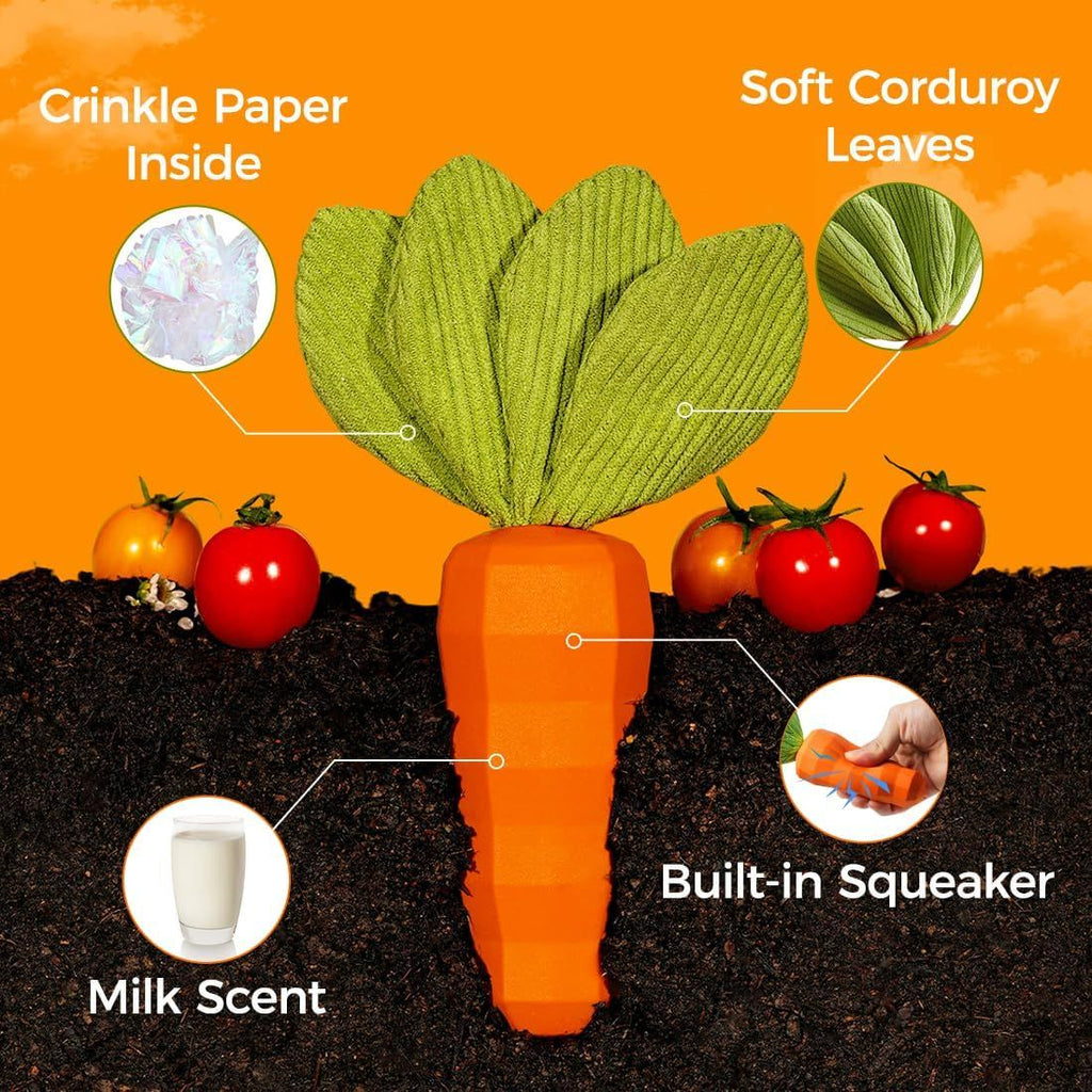 Dog Squeaky Chew Toys for Aggressive Chewers, Rubber Carrot Dog Toys for Training and Cleaning, Durable Interactive Tough Dog Toy for Puppy Medium Dogs