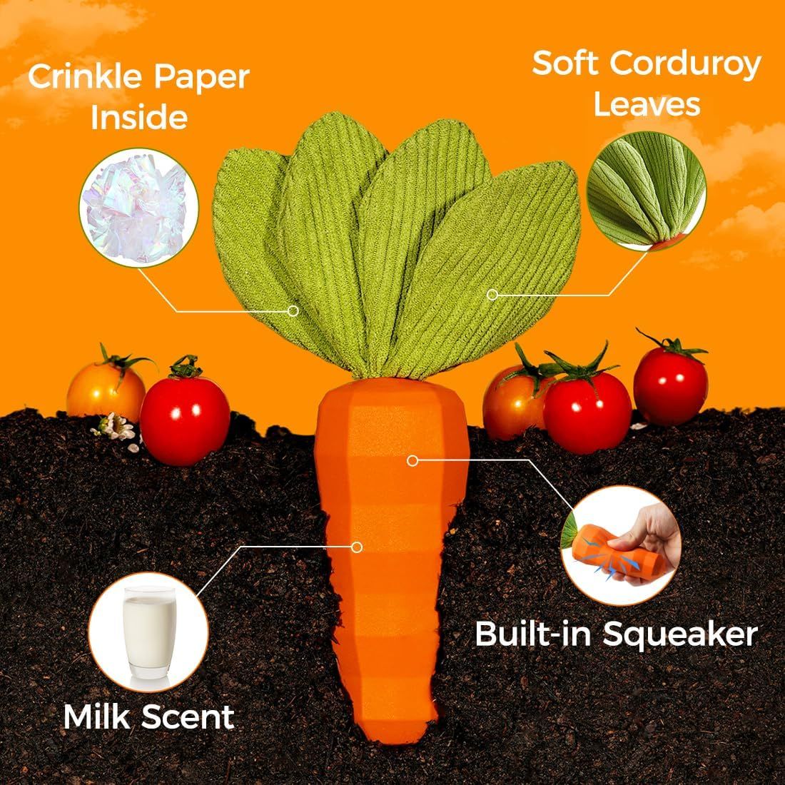 Dog Squeaky Chew Toys for Aggressive Chewers, Rubber Carrot Dog Toys for Training and Cleaning, Durable Interactive Tough Dog Toy for Puppy Medium Dogs