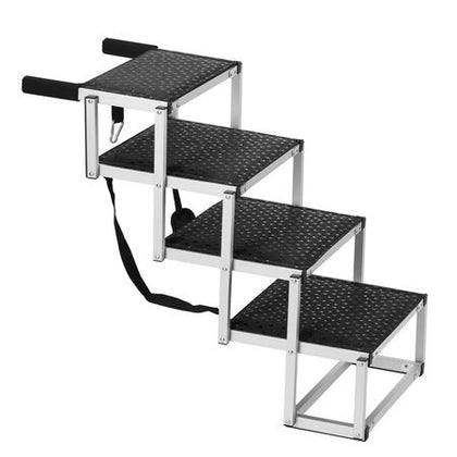 Dog Stair for Cars, Wide 4-step Dog Car Steps, Folding Dog Car Ramp with Nonslip Surface, Portable Pet Steps Lightweight Aluminum for Car, SUV and Truck, Supports up to 150 lbs