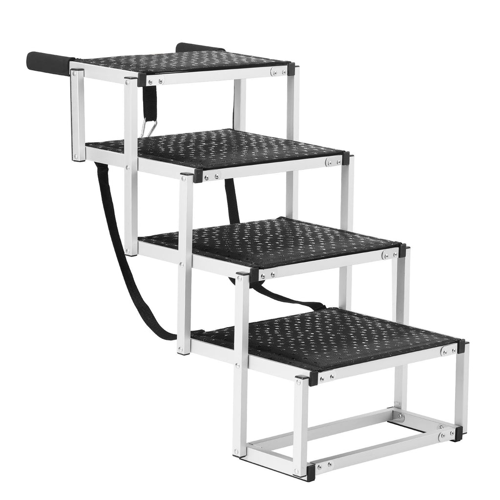 Dog Stair for Cars, Wide 4-step Dog Car Steps, Folding Dog Car Ramp with Nonslip Surface, Portable Pet Steps Lightweight Aluminum for Car, SUV and Truck, Supports up to 150 lbs