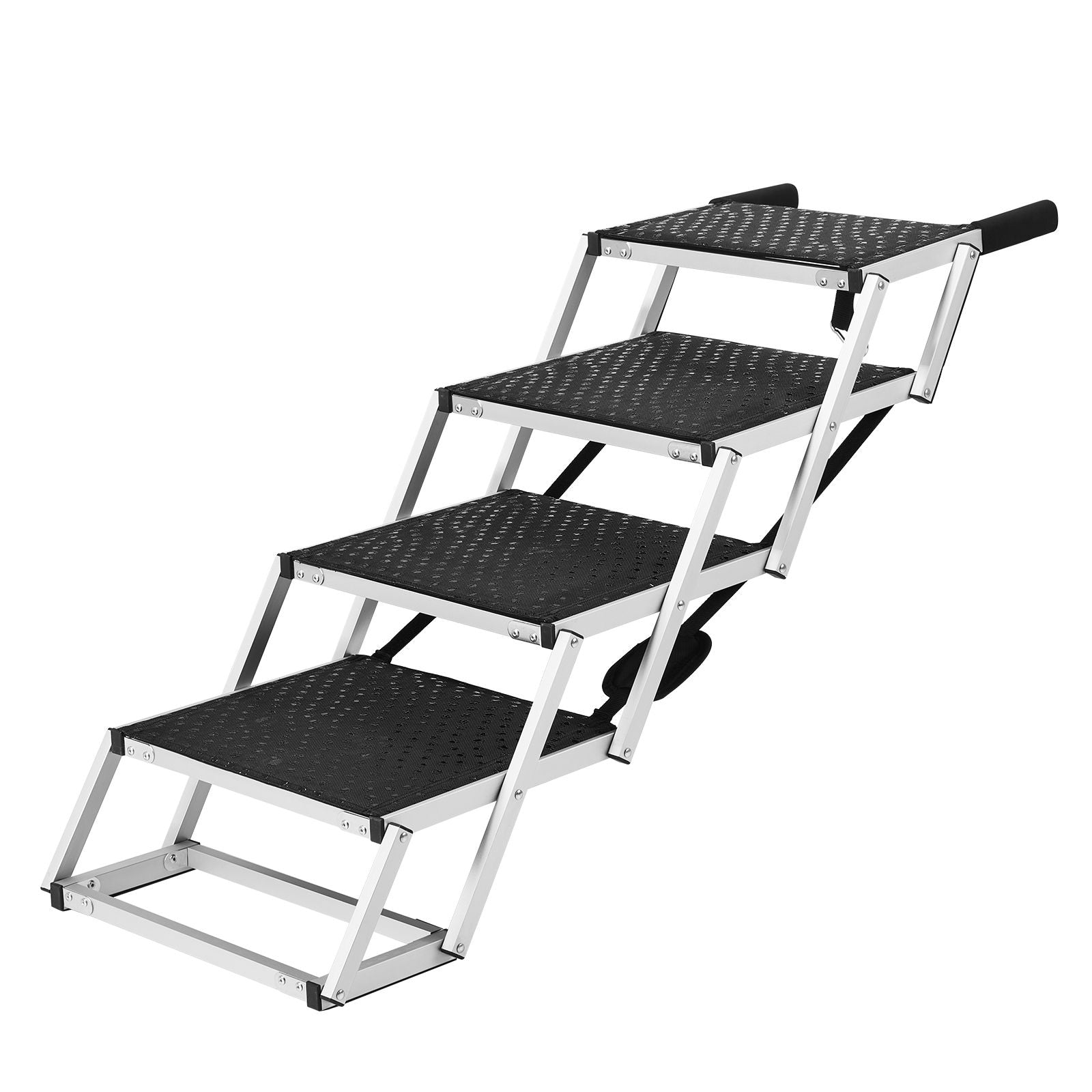 Dog Stair for Cars, Wide 4-step Dog Car Steps, Folding Dog Car Ramp with Nonslip Surface, Portable Pet Steps Lightweight Aluminum for Car, SUV and Truck, Supports up to 150 lbs